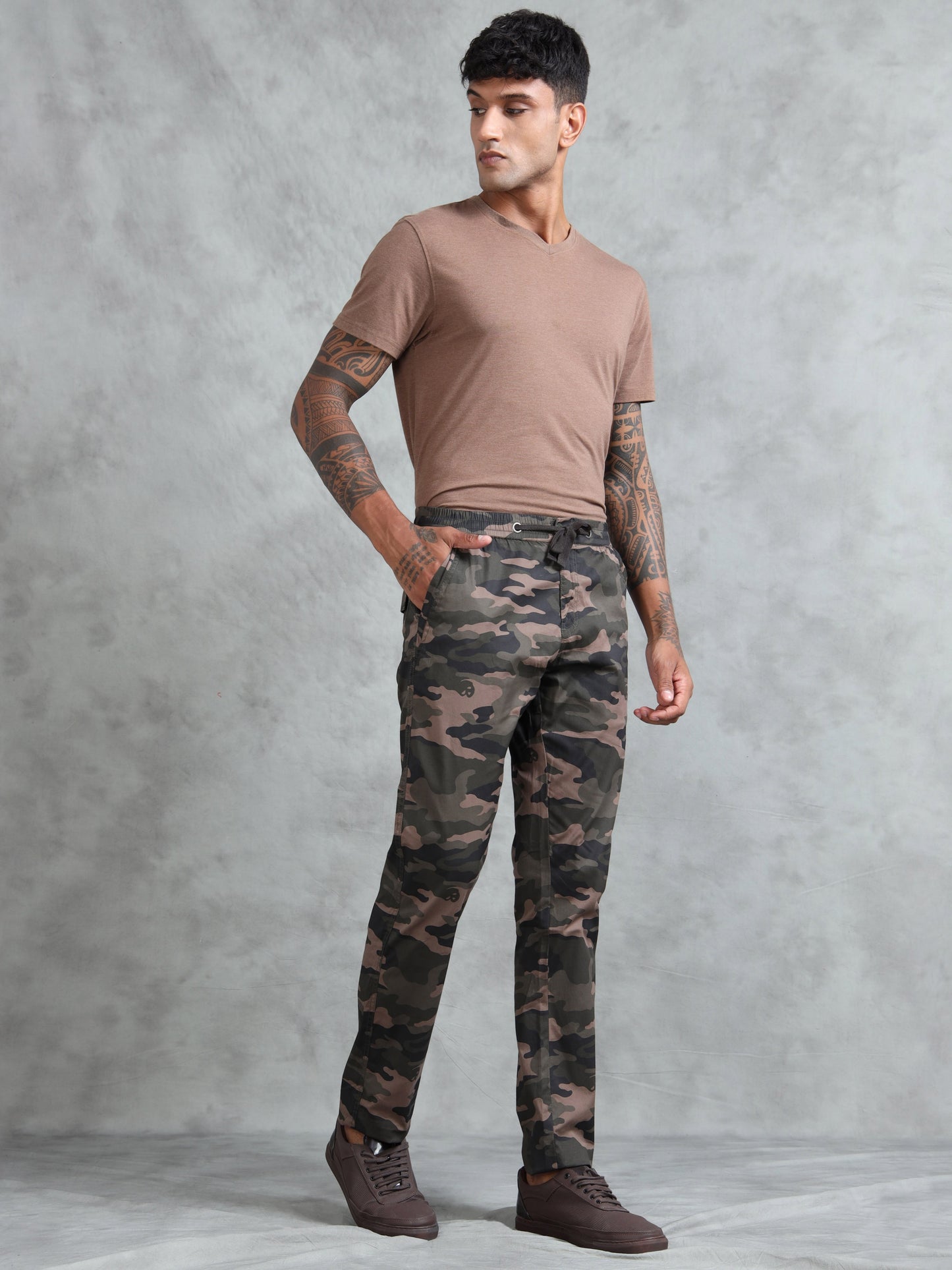 Grey Camo Print Cotton Lycra  Pyjama