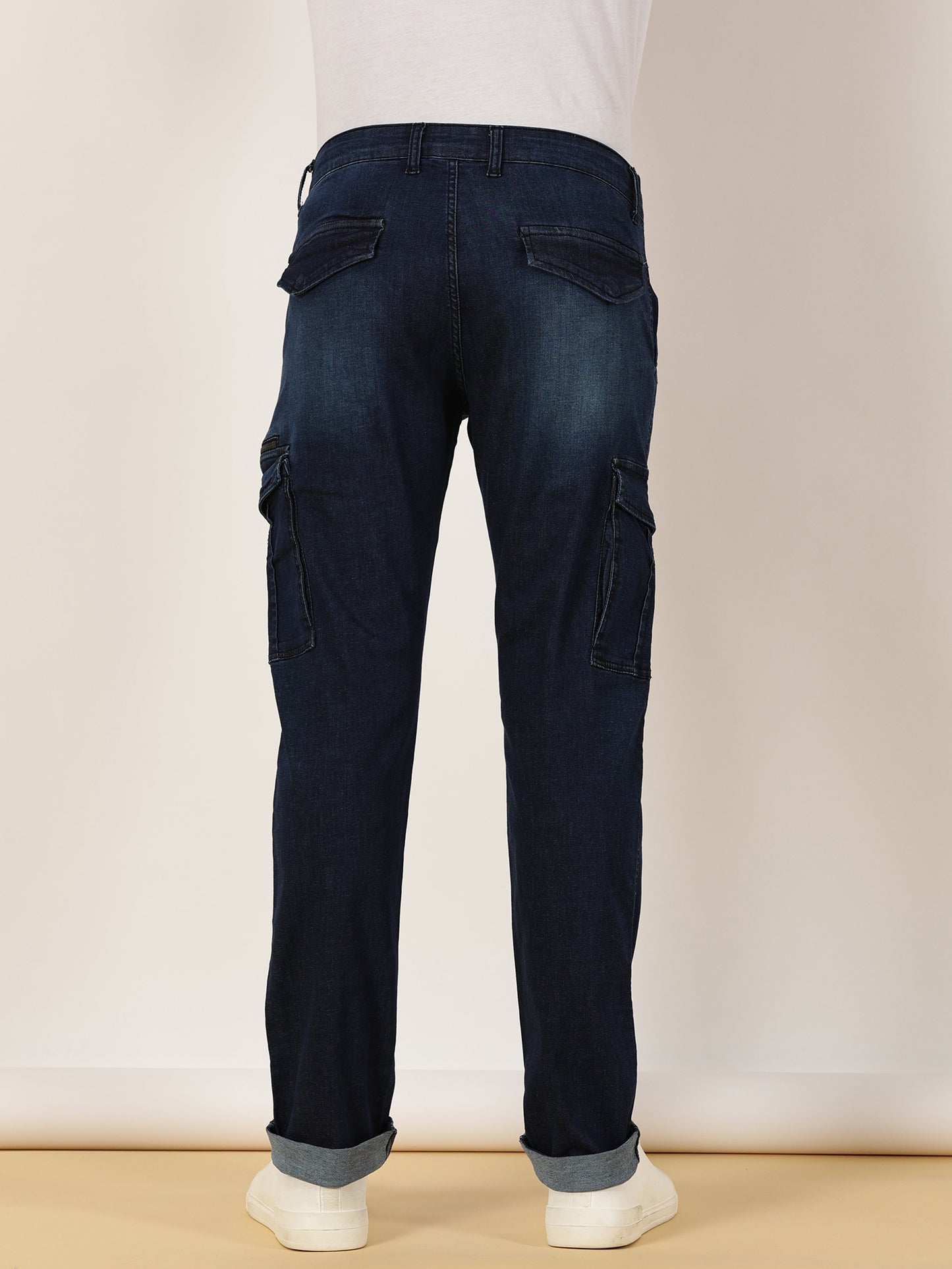 Multi Pocket Stretchable Dark Blue Denim Cargo