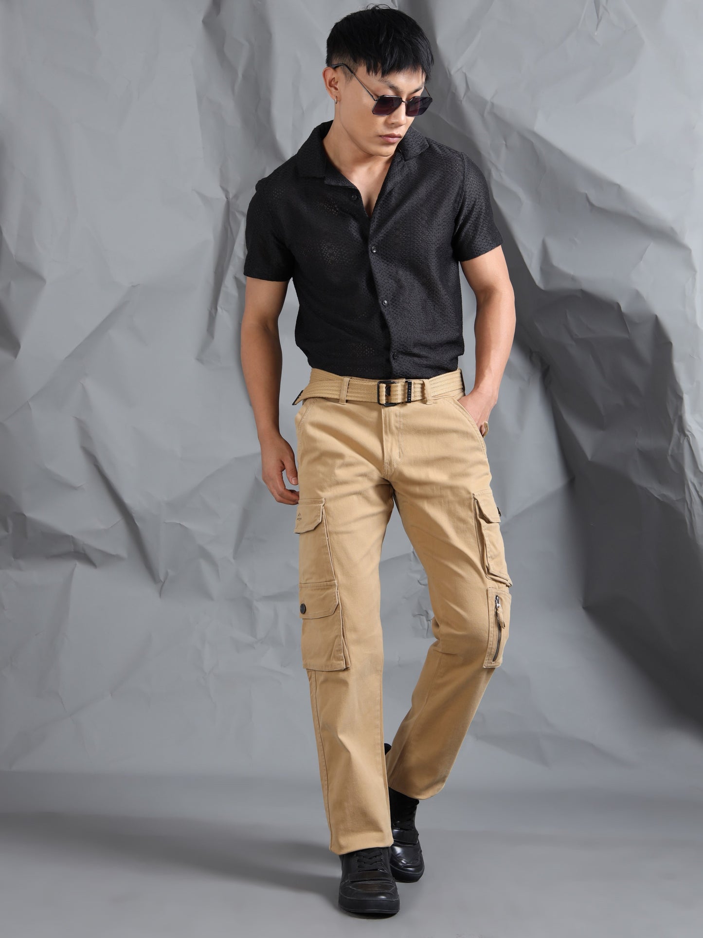 Cotton Lycra Khaki  Cargo Pant with 8 Pockets