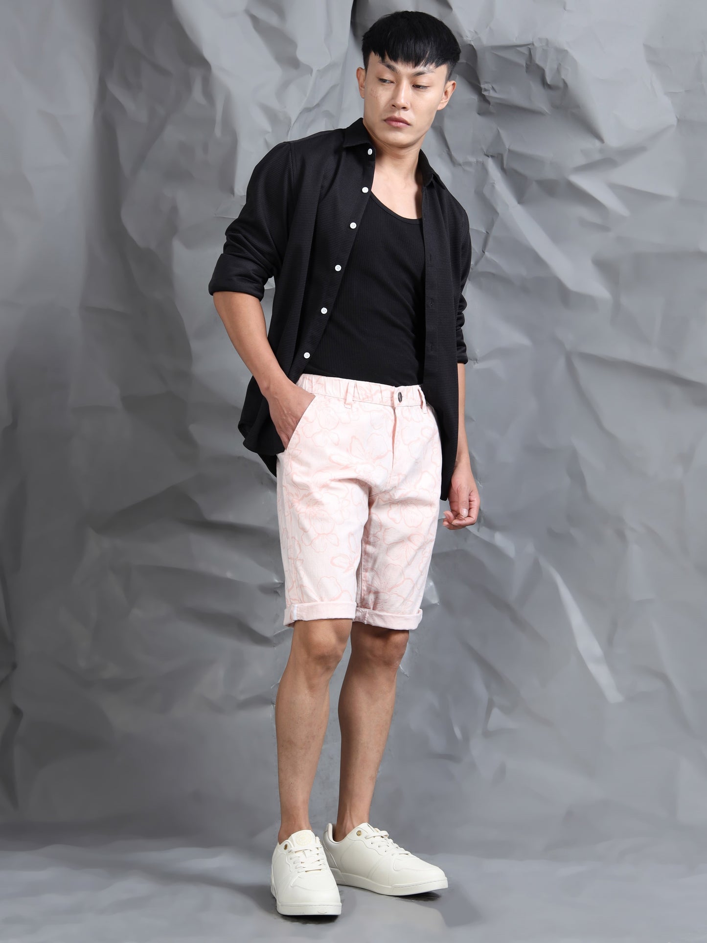 Cotton Lycra Casual Light Pink Printed Shorts