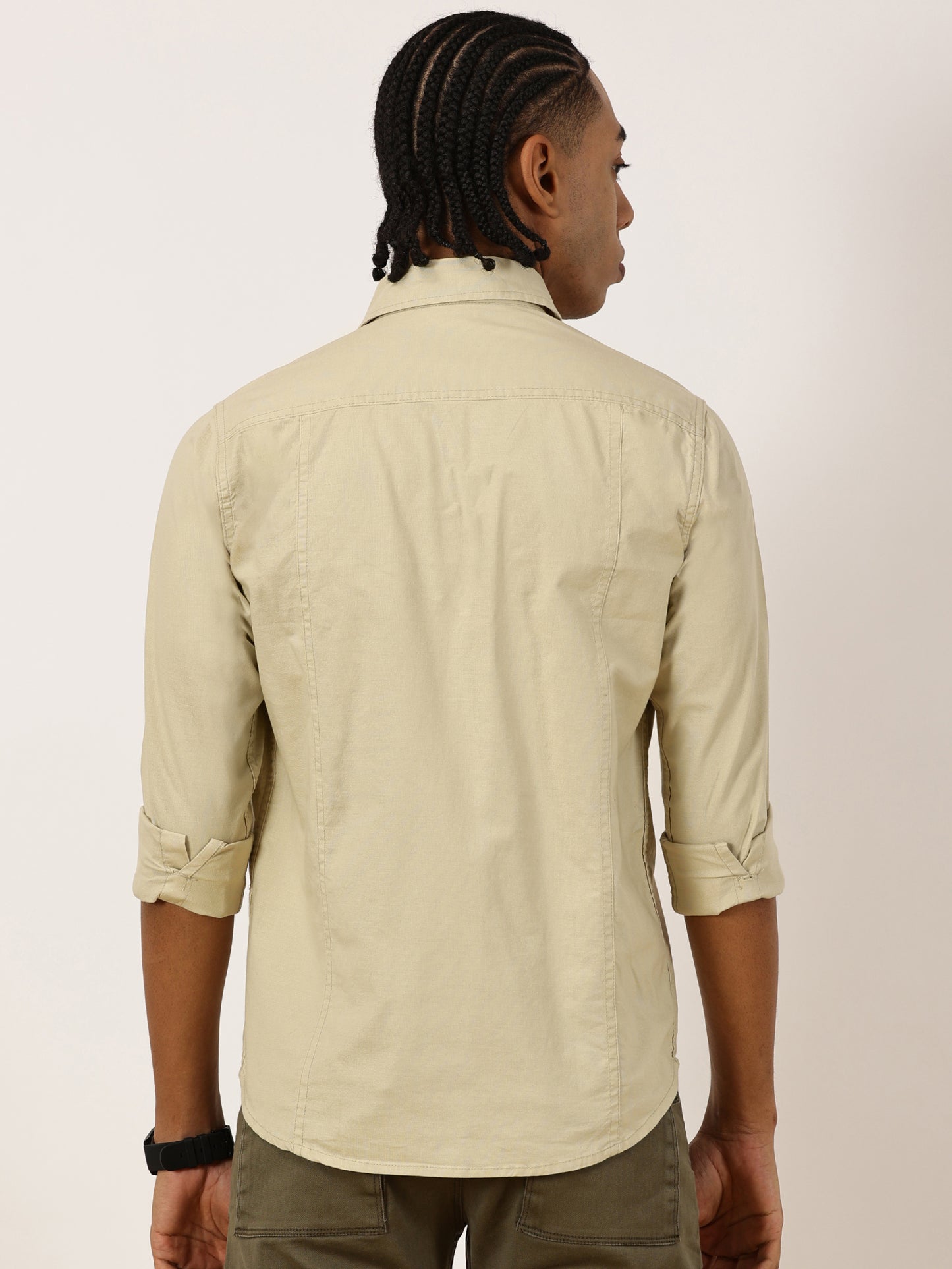 Multi Pocket with Zip Stretchable Beige Cargo Shirt