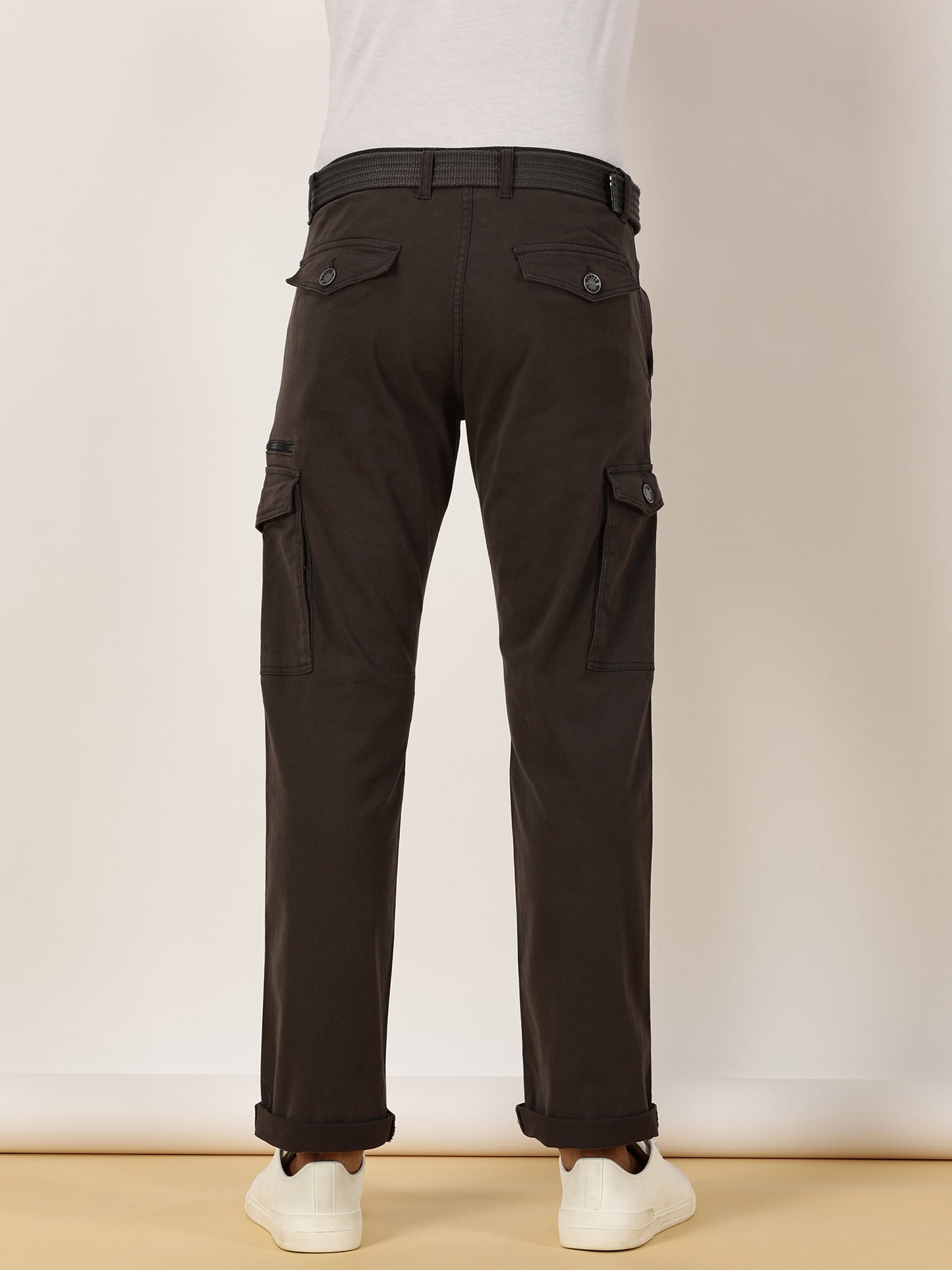 Zip Pocket Stretchable Grey With Belt