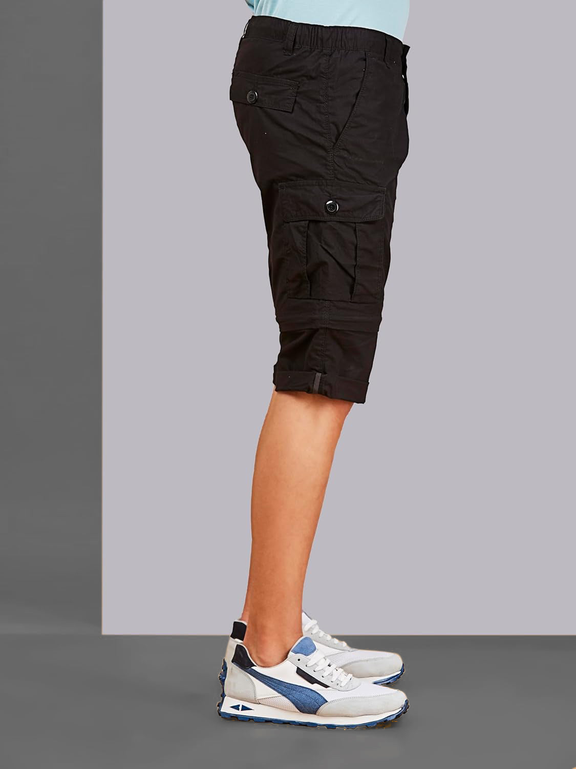 Detachable Cargo Pocket Black Shorts