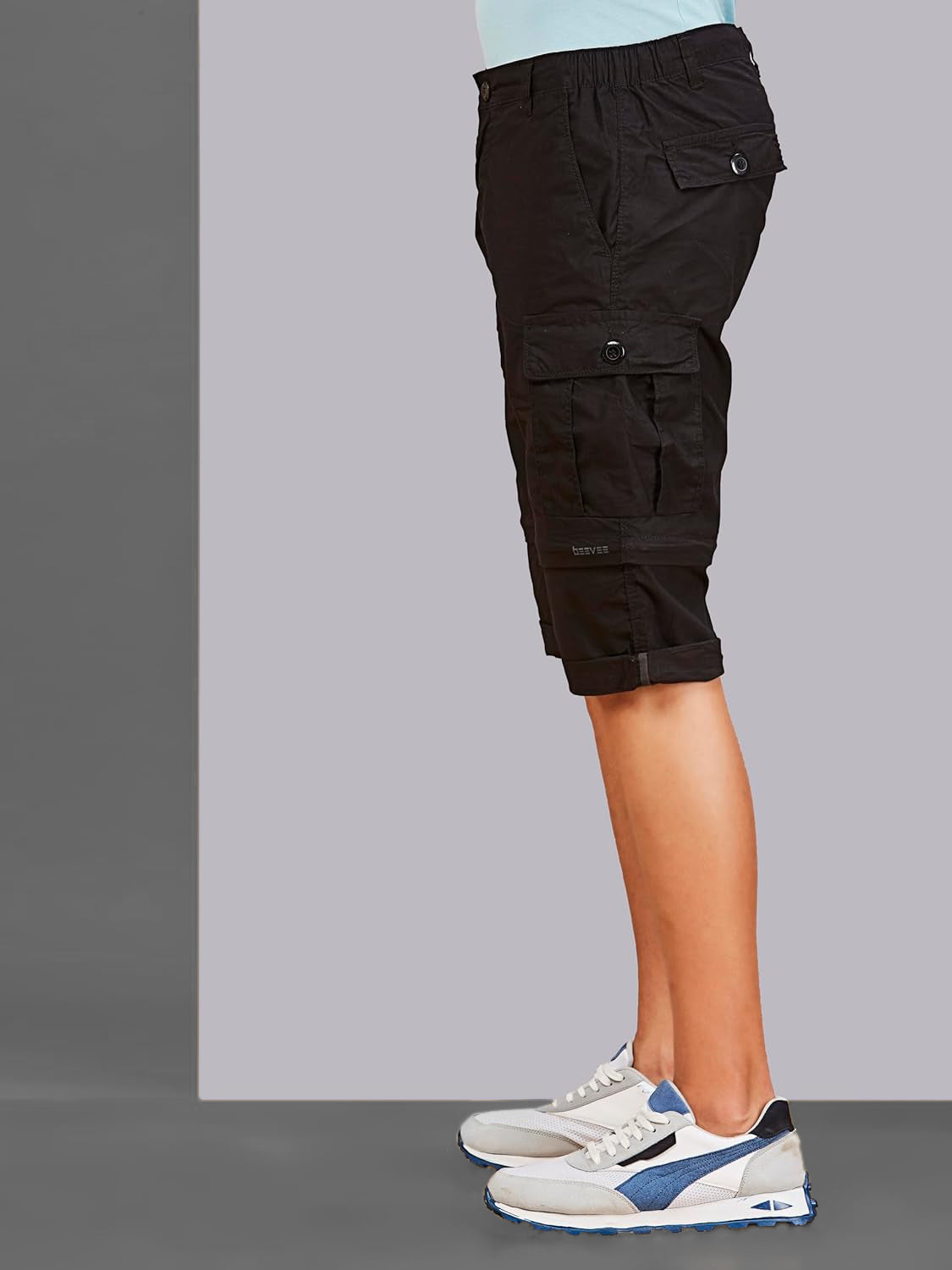 Detachable Cargo Pocket Black Shorts