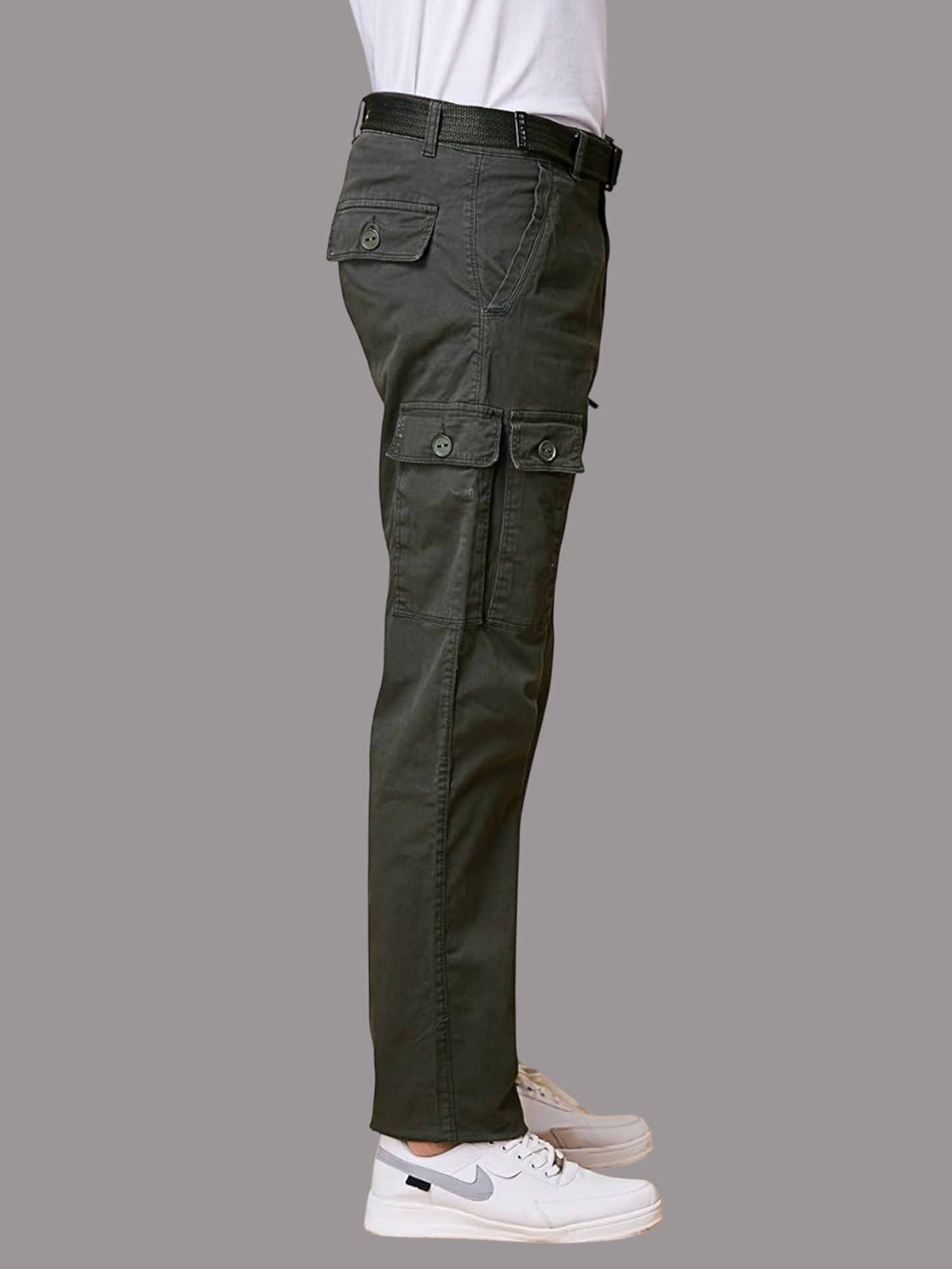 Multi Pocket Stretchable Olive Cargo With Belt