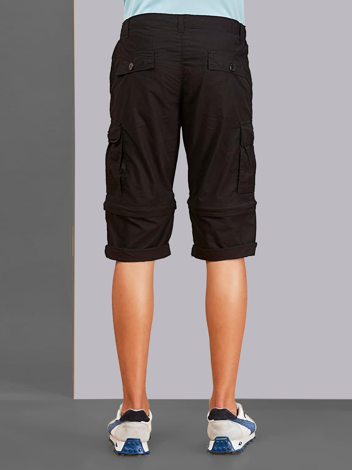 Detachable Cargo Pocket Black Shorts