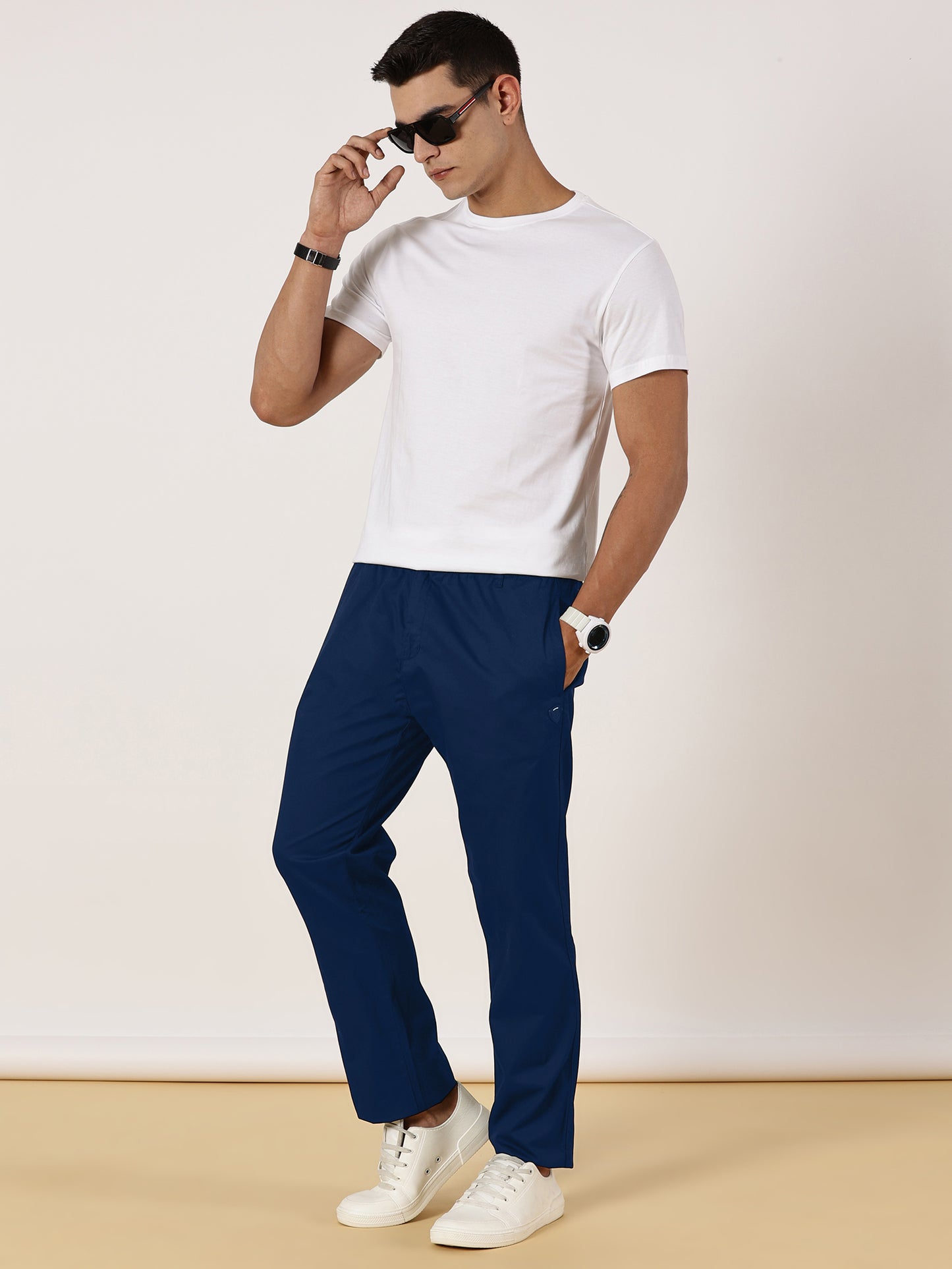 Light Weight Elasticated Waist Zip Pocket Navy Lounge Pants