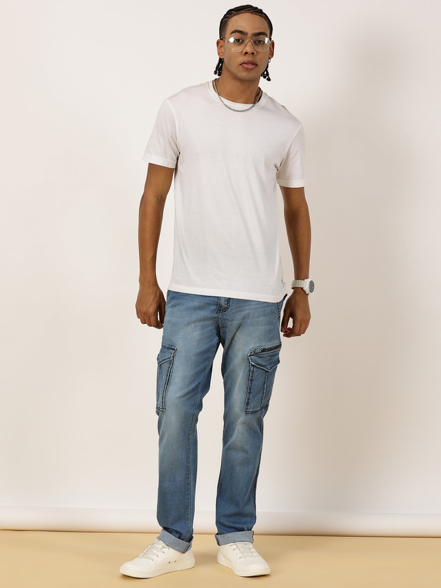 Multi Pocket Stretchable Light Blue Denim Cargo