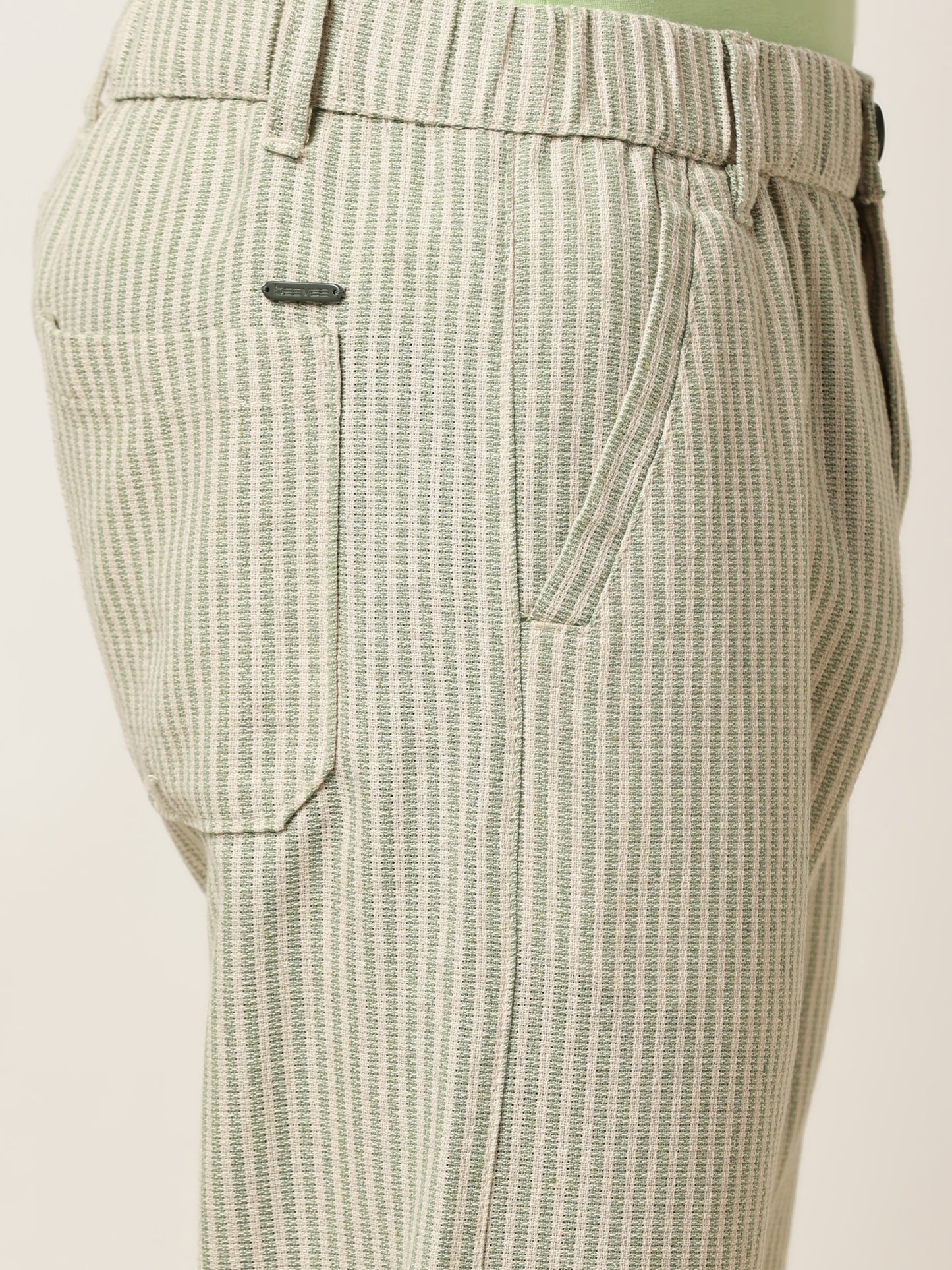 Yarn Dyed Stripe Elasticated Waist Green Lounge Pants