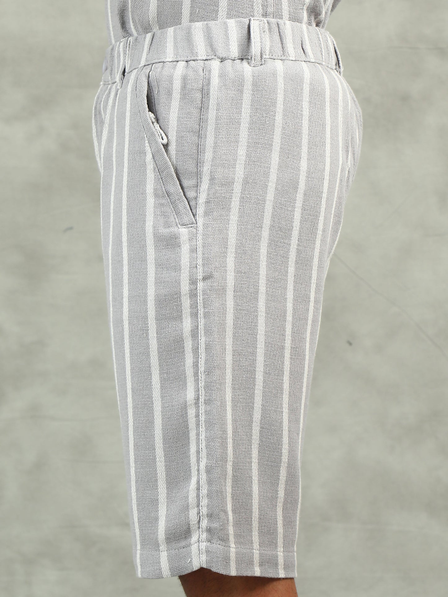 Grey Regular Fit Striped Co-Ord Sets