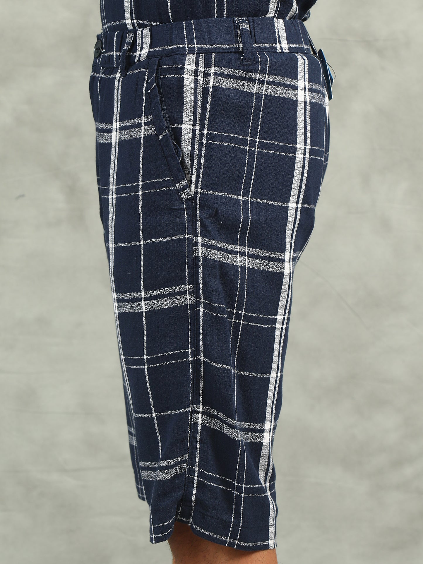 Checkered Navy Regular Fit Knee-Length Casual Co-ord Set