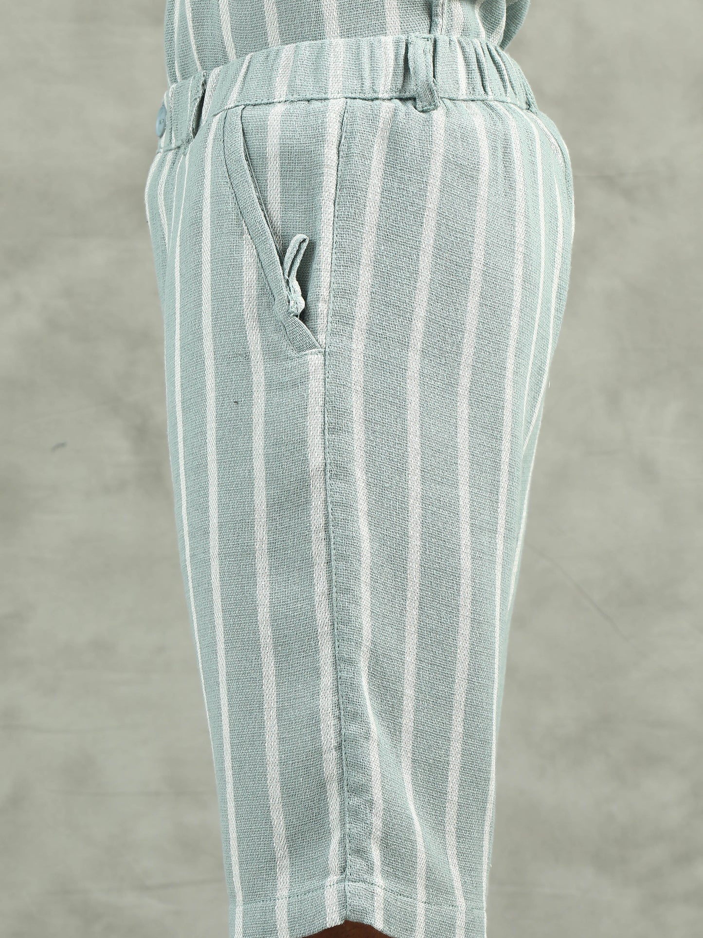 Green Regular Fit Striped Sets