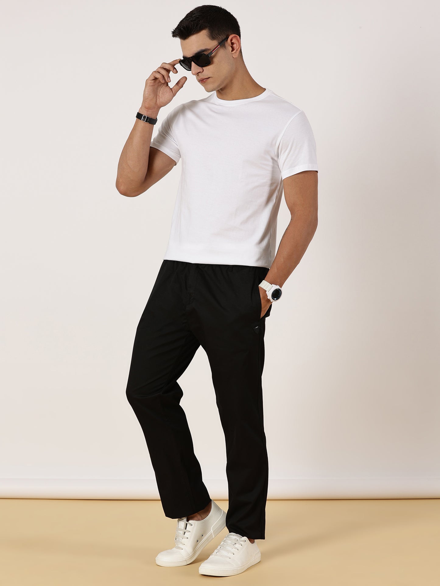 Light Weight Elasticated Waist Zip Pocket Black Lounge Pants
