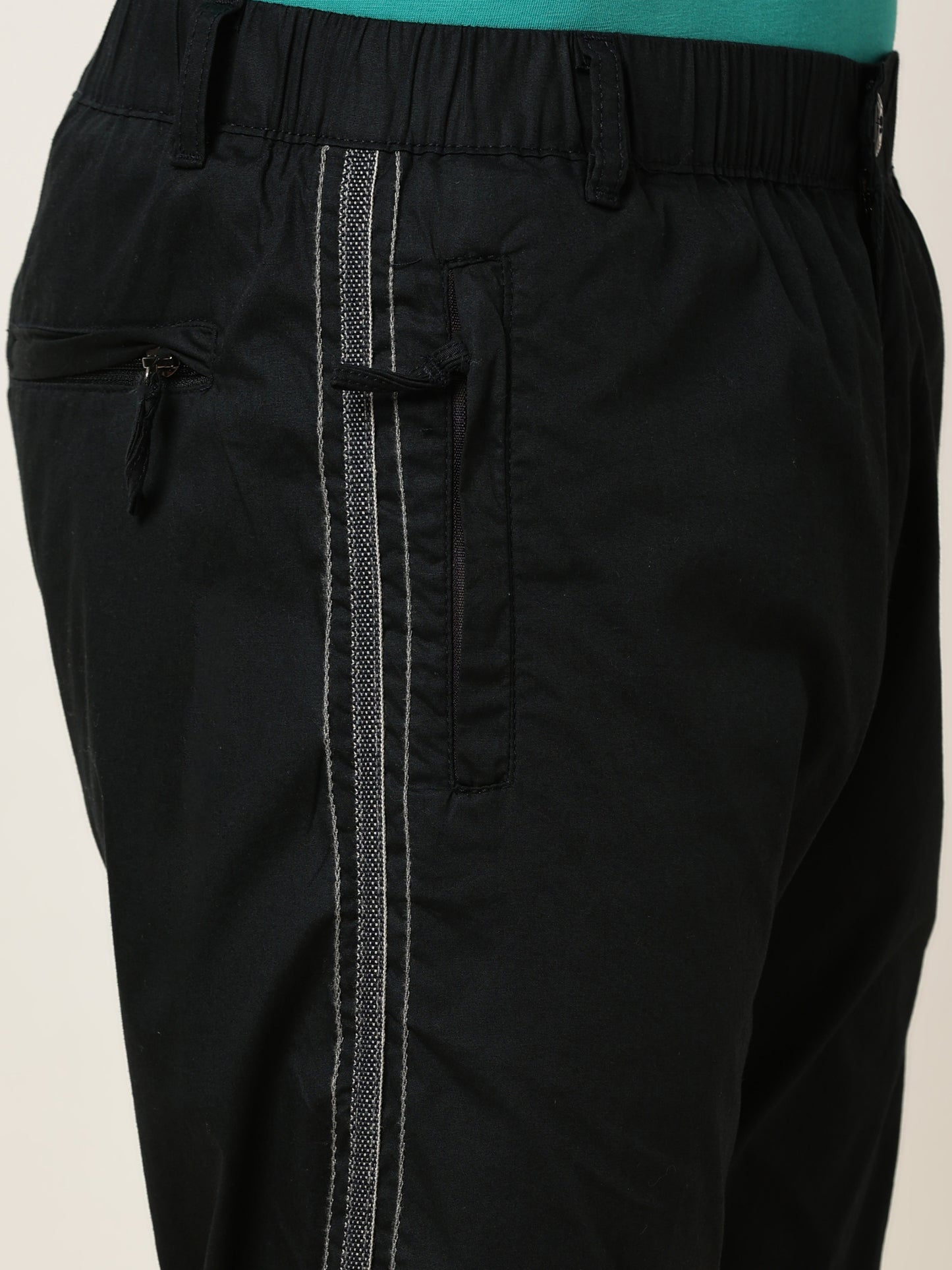 Elasticated Waist Zip Pocket Stretchable Navy Lounge Pants with Side Tape