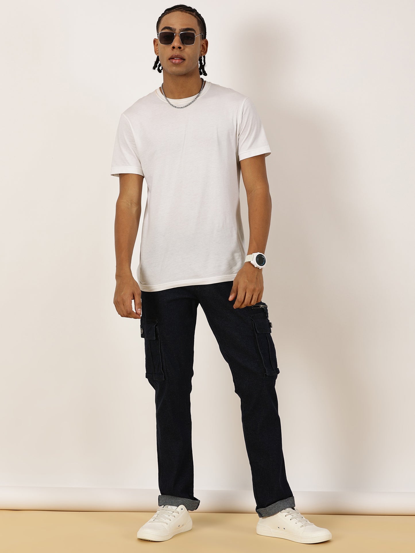 Multi Pocket Stretchable Blue Denim Cargo