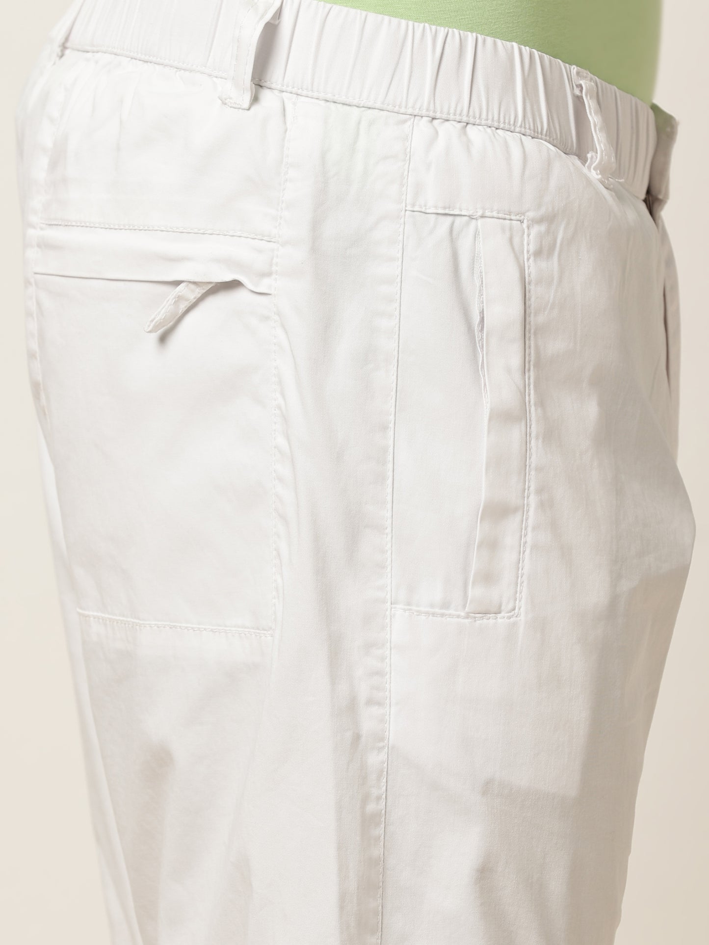Zip Pocket Elasticated Stretchable White Shorts