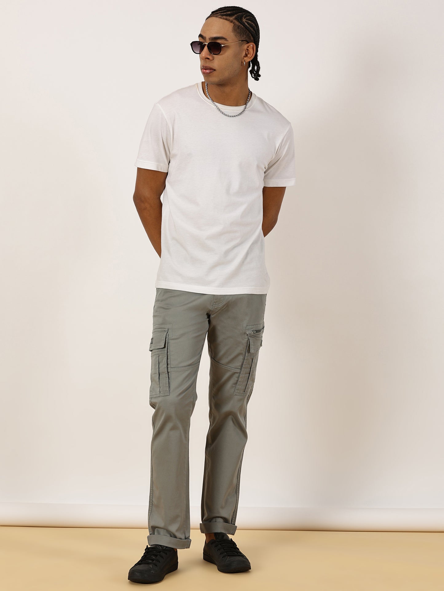 Zip Pocket Stretchable Dark Grey Cargo