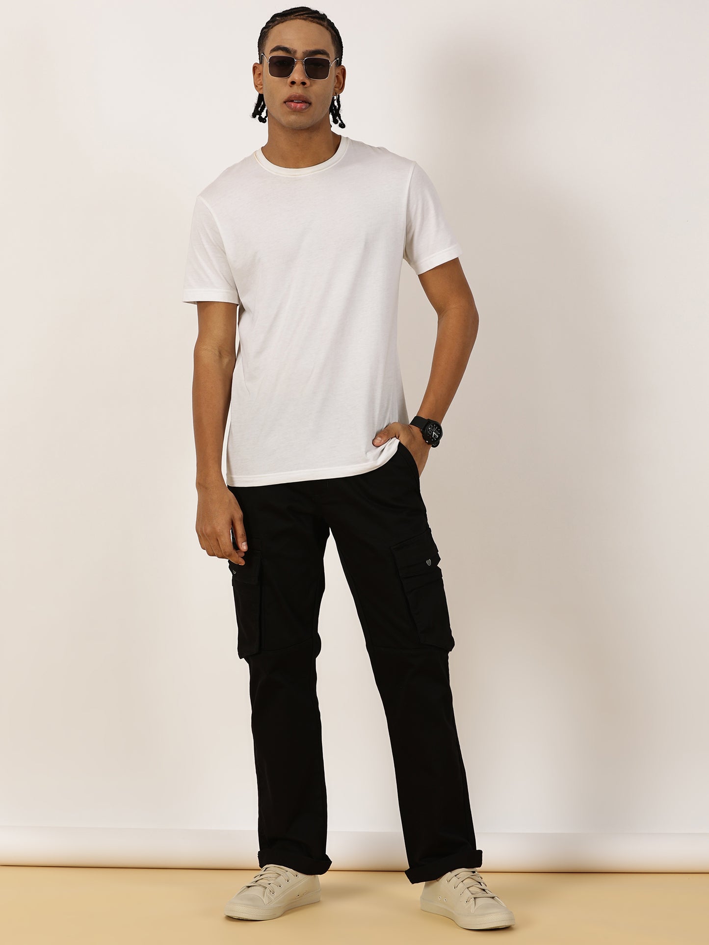 Zip Pocket Stretchable Black Cargo