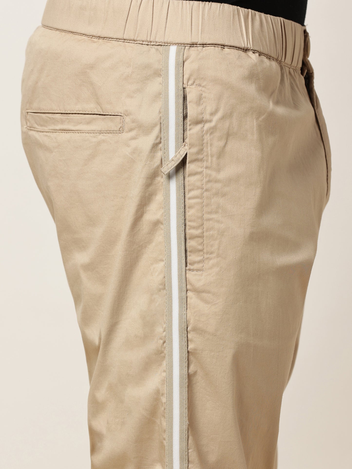 Beige Elasticated Waist Stretchable Jogger Lounge Pants With Side Tape