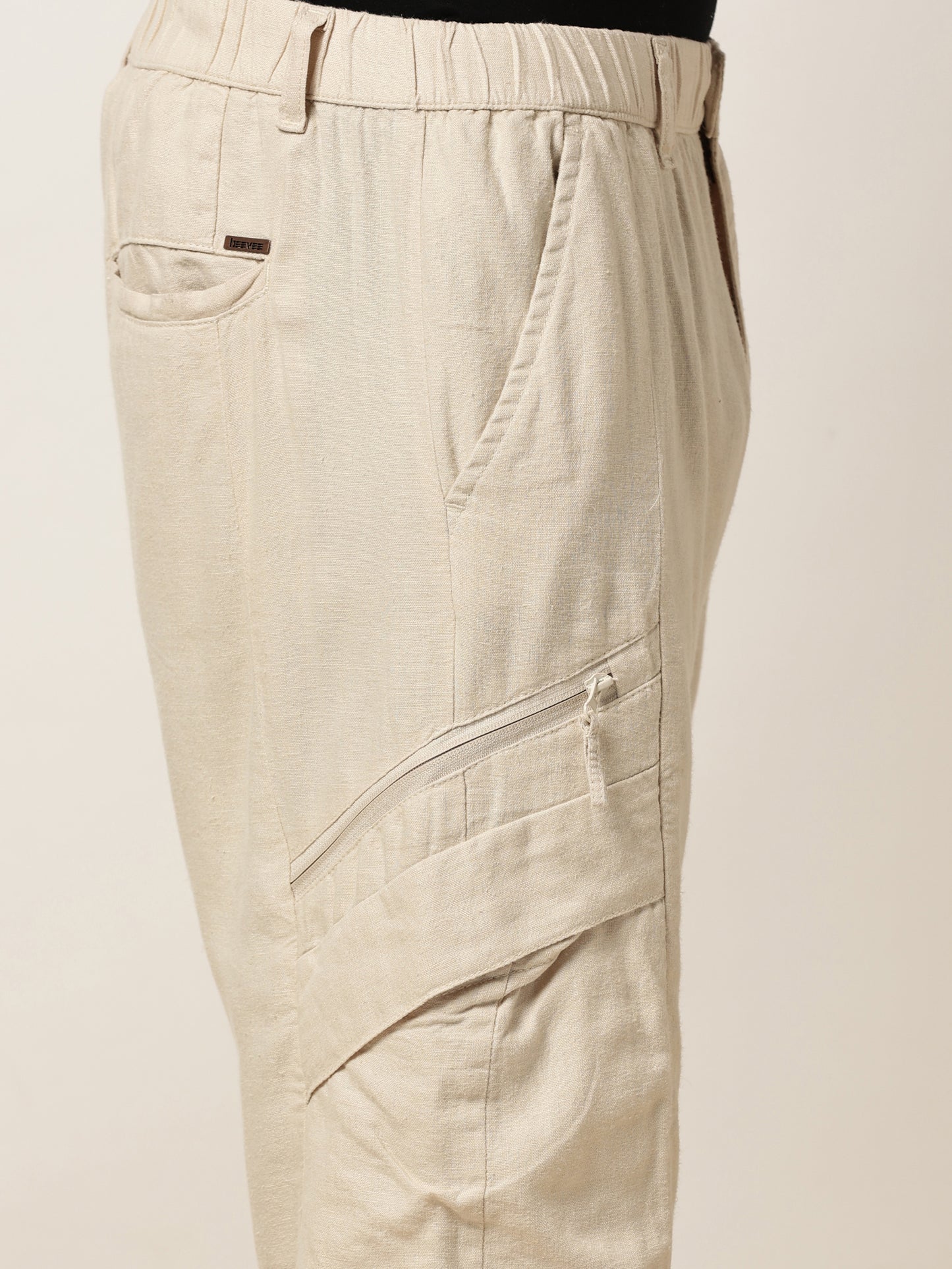 Linen Elasticated Waist Zip Pocket Black Lounge Pants