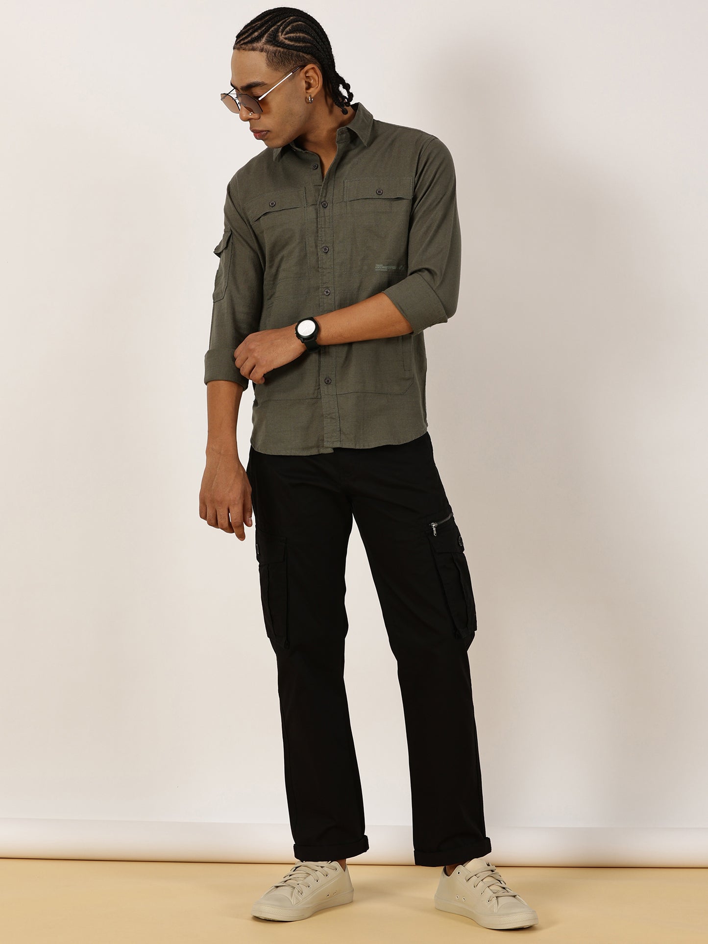 Multi Pocket Olive Cargo Shirt