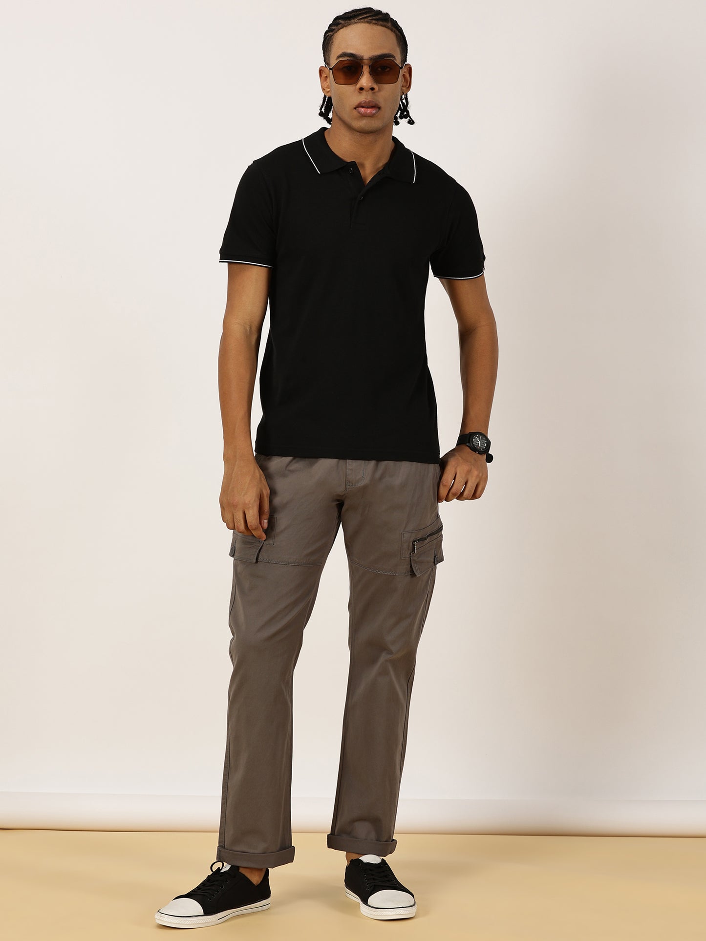 Elasticated Waist Multi Pocket Stretchable Grey Cargo