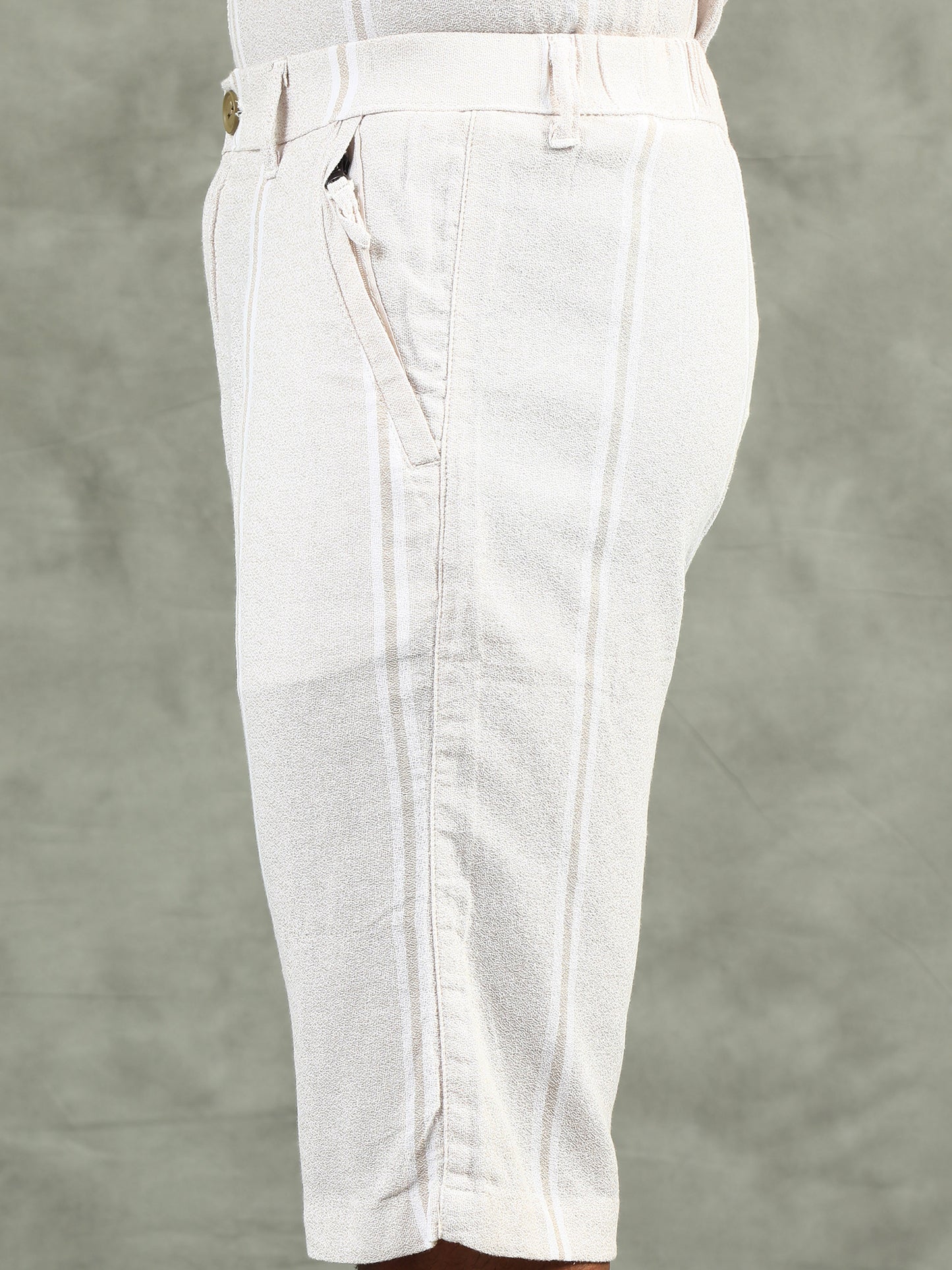 Striped Cream Regular Fit Knee-Length Casual Co-ord Set