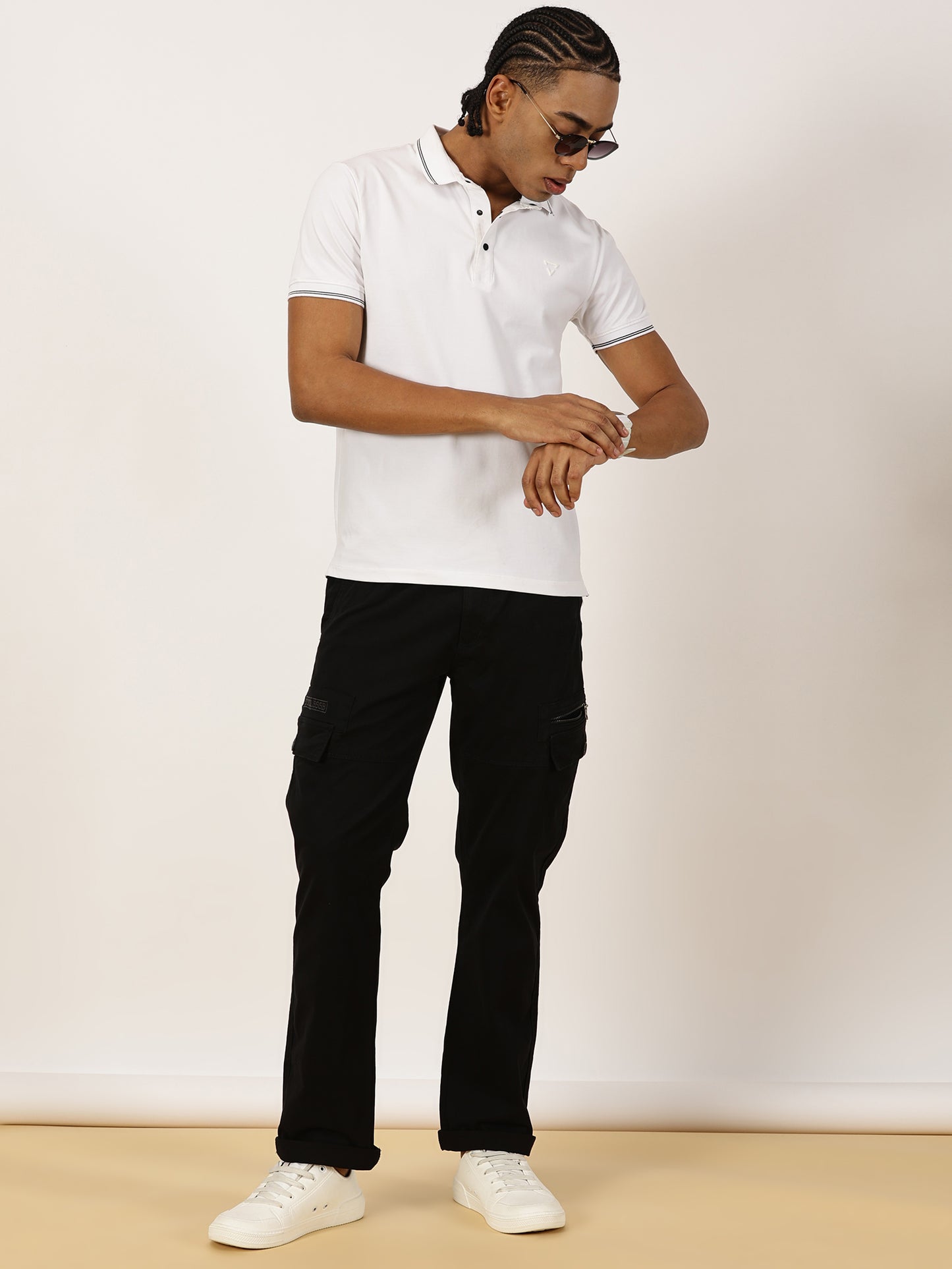 Elasticated Waist Multi Pocket Stretchable Black Cargo