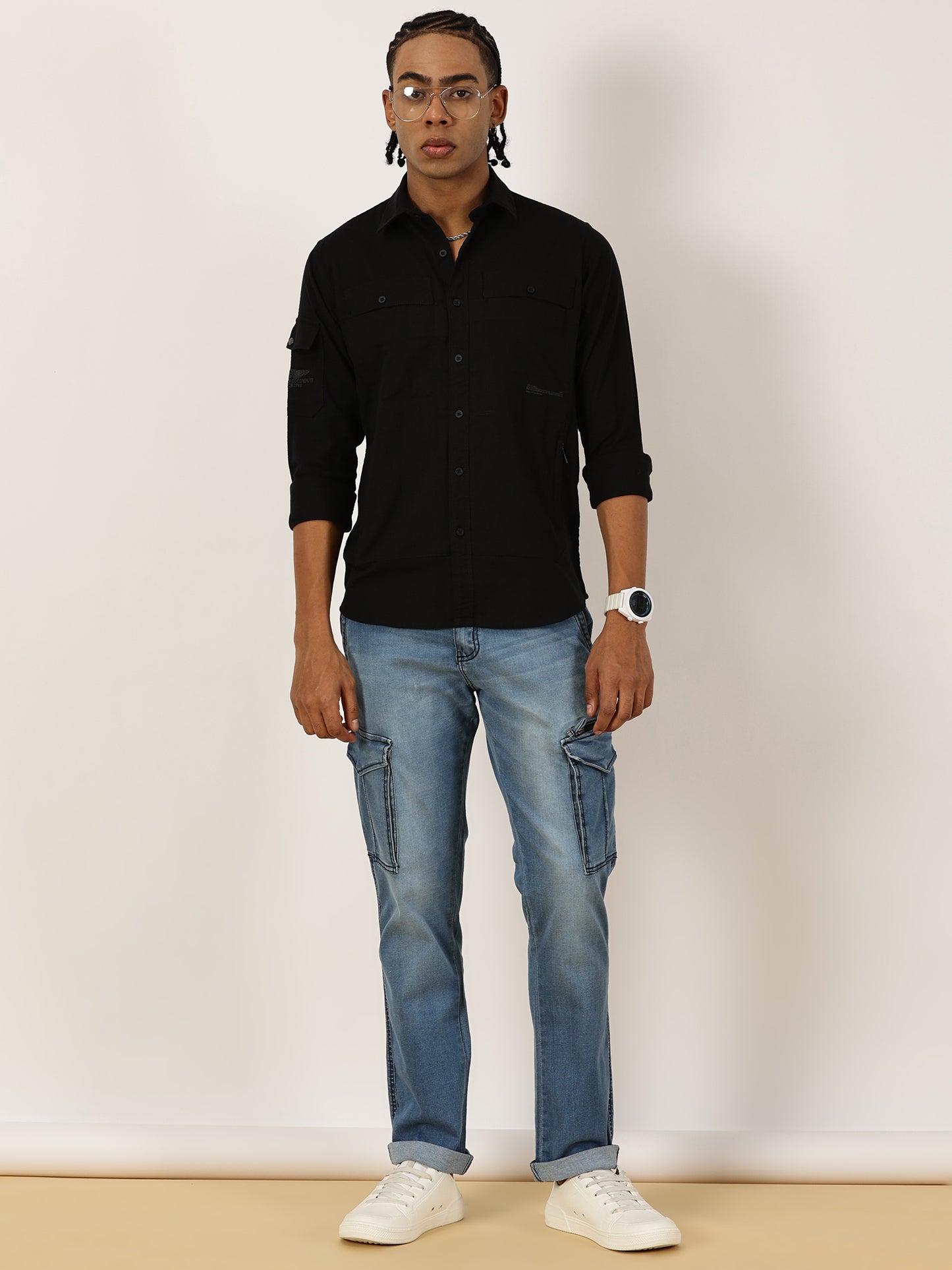 Multi Pocket Black Cargo Shirt