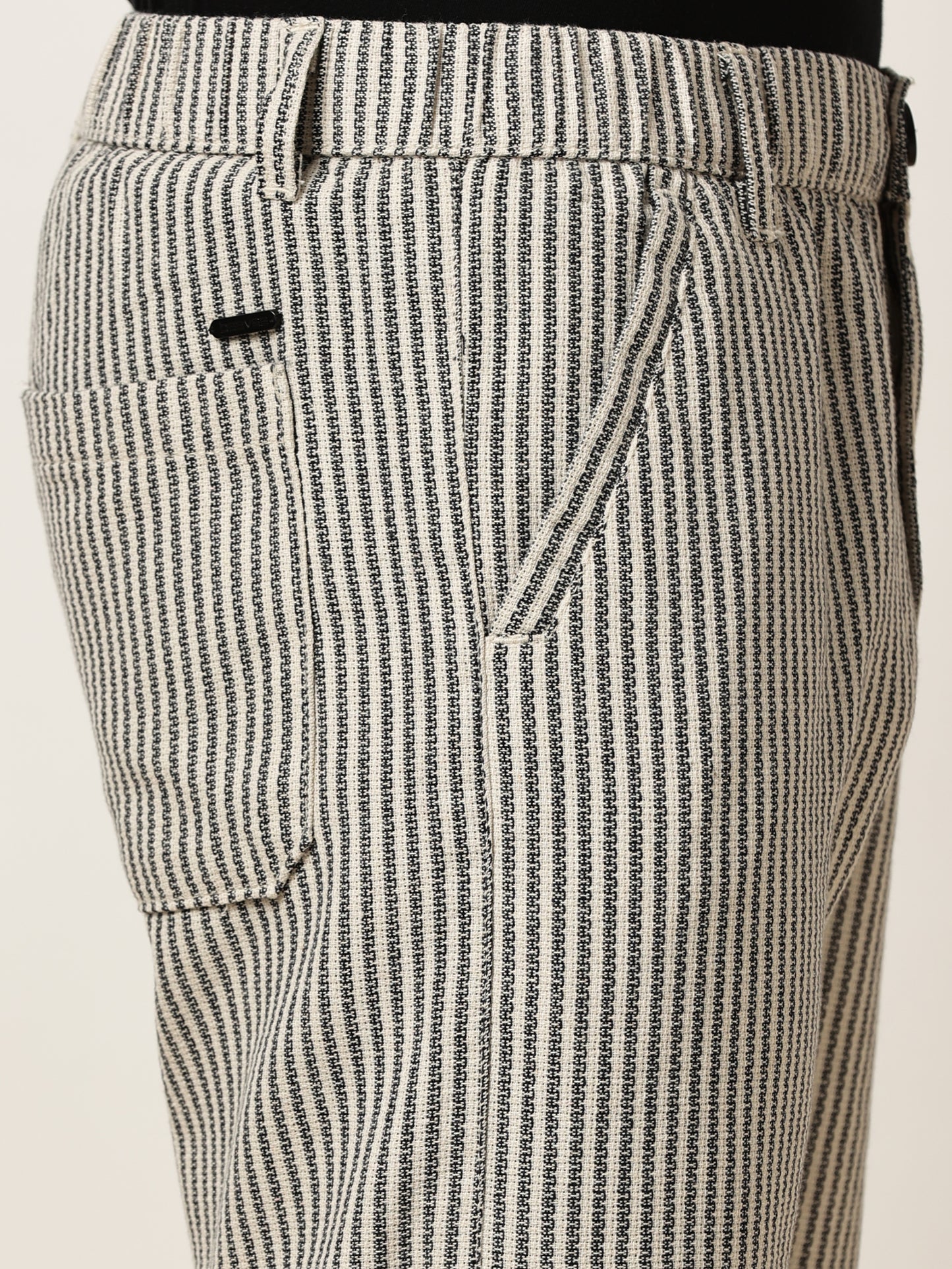 Yarn Dyed Stripe Elasticated Waist Black Lounge Pants