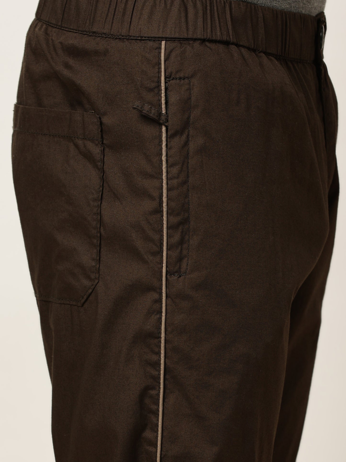 Elasticated Waist Zip Pocket Stretchable Olive Lounge Pants with Side Tape