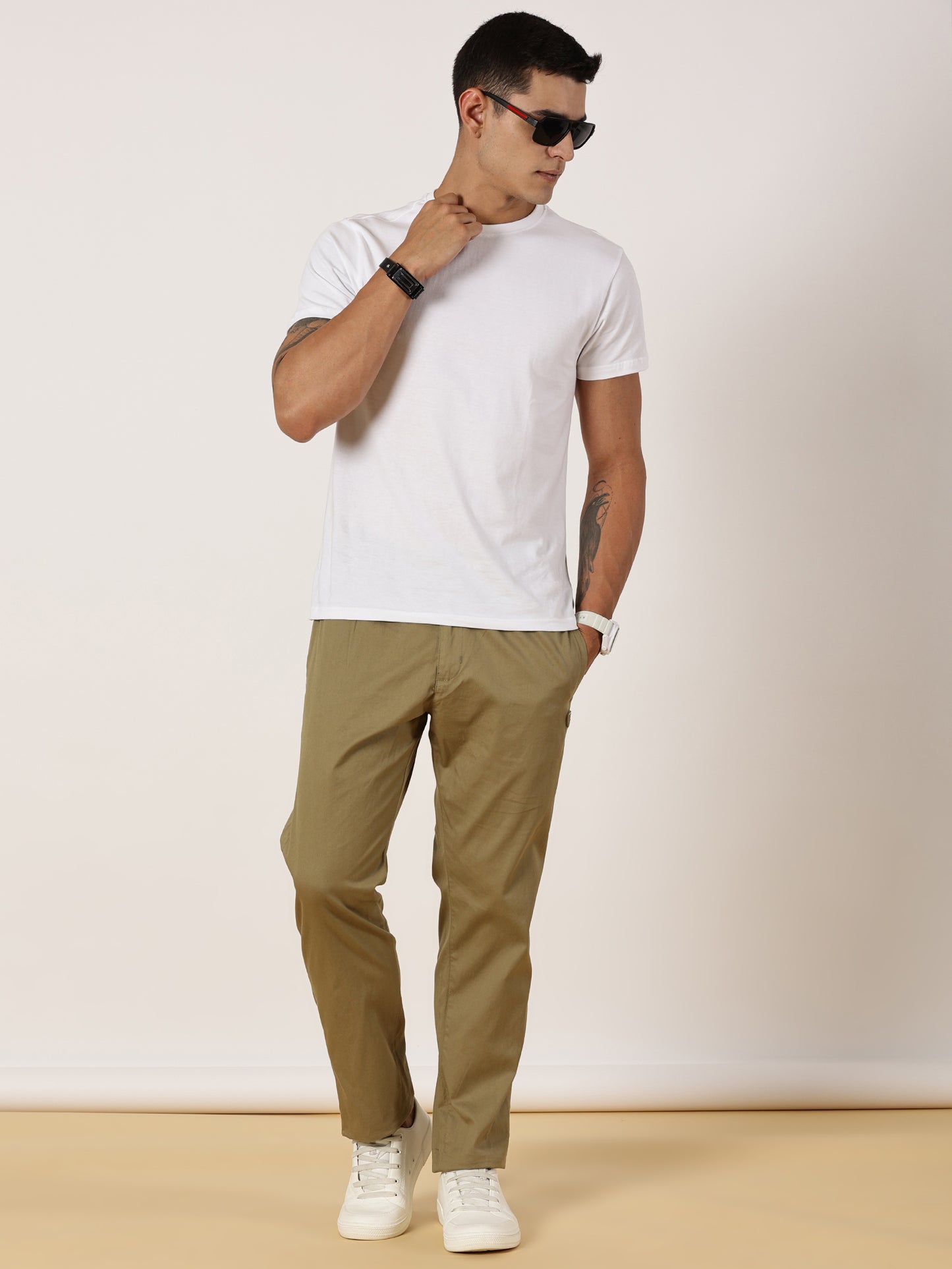 Light Weight Elasticated Waist Zip Pocket Khaki Lounge Pants