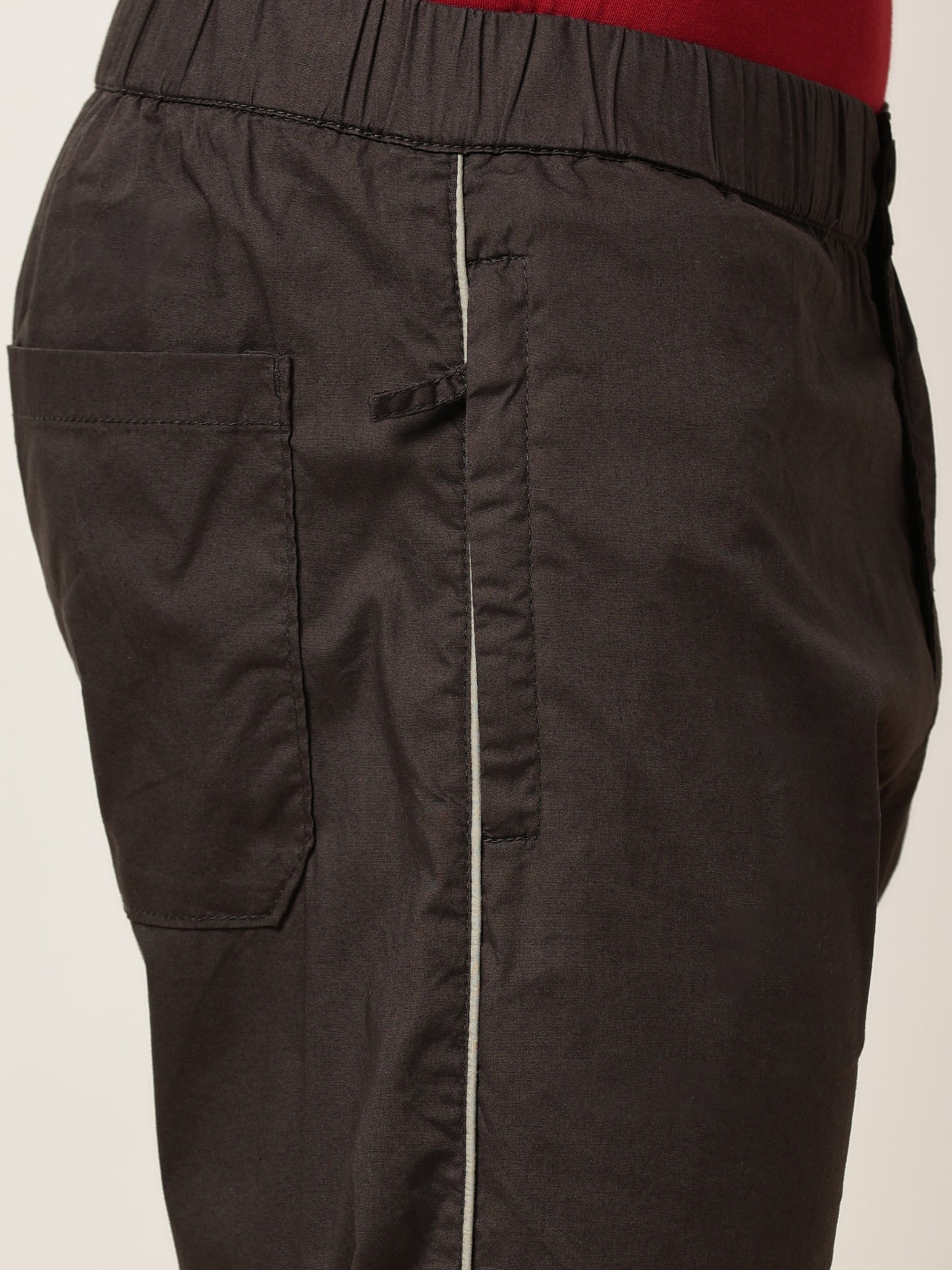 Elasticated Waist Zip Pocket Stretchable Grey Lounge Pants with Side Tape