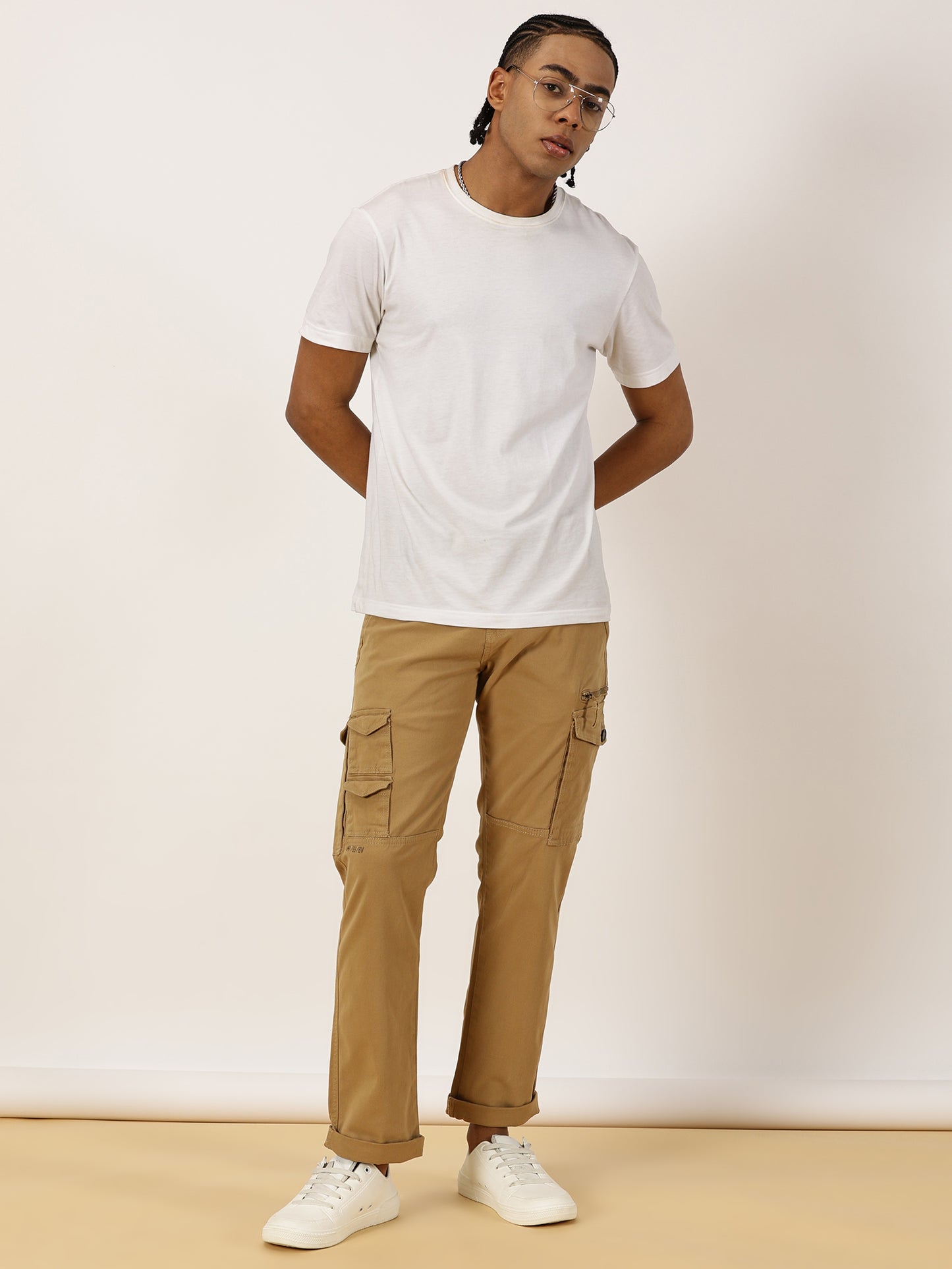 Zip Pocket Stretchable Khaki Cargo With Belt