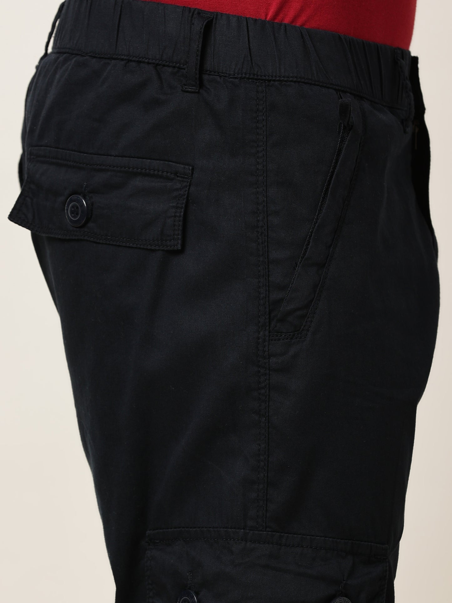 Elasticated Waist Multi Pocket Cargo Navy Lounge Pants
