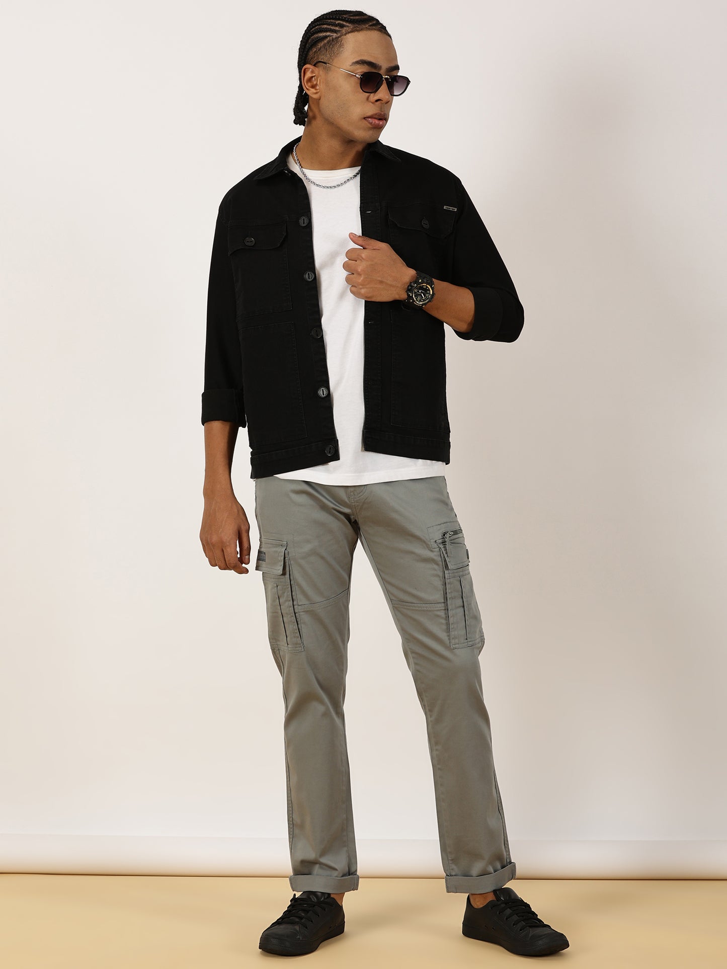 Multi Pocket Denim Black Cargo Shacket