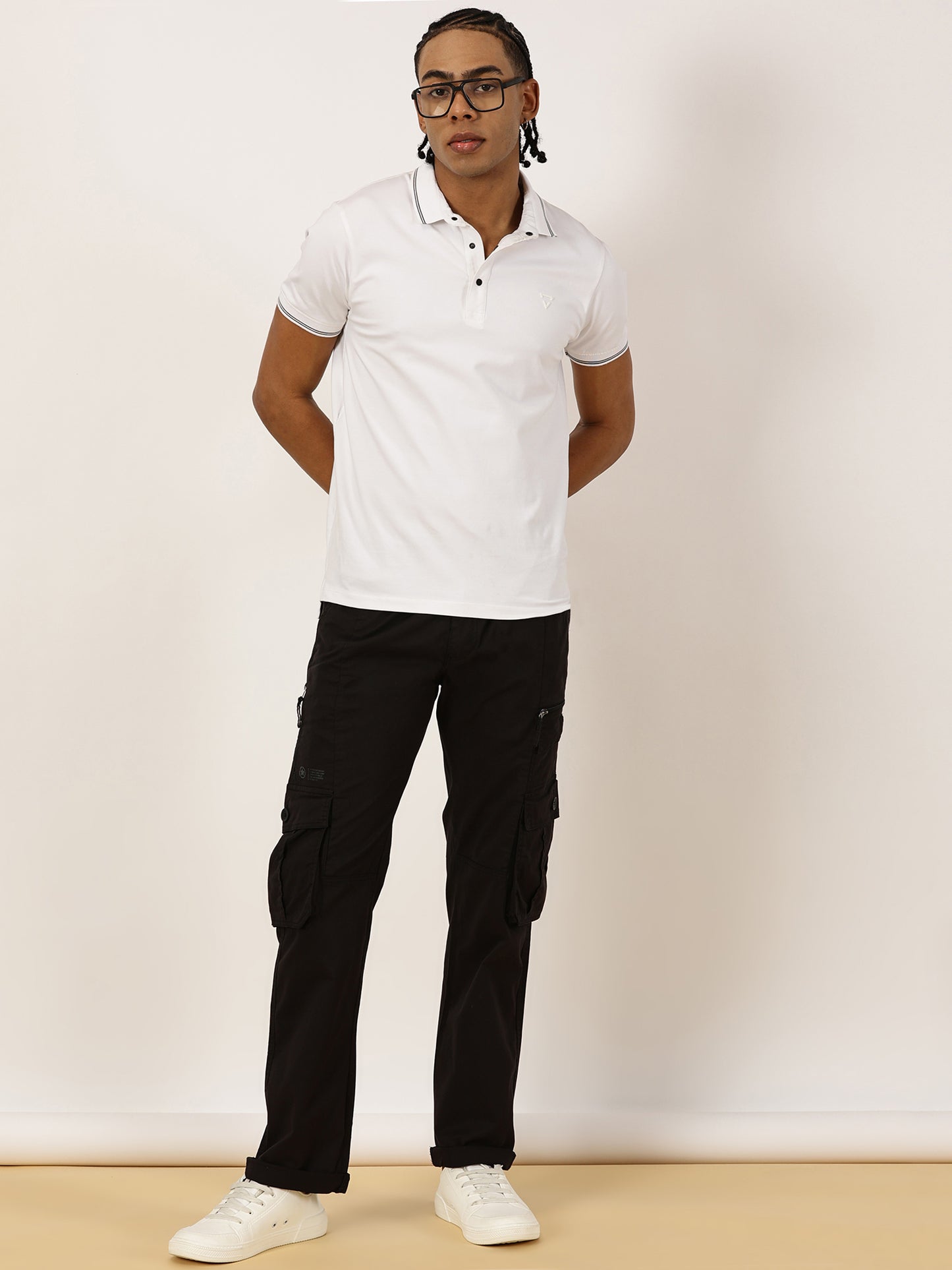 Multi Pocket Stretchable Black Cargo