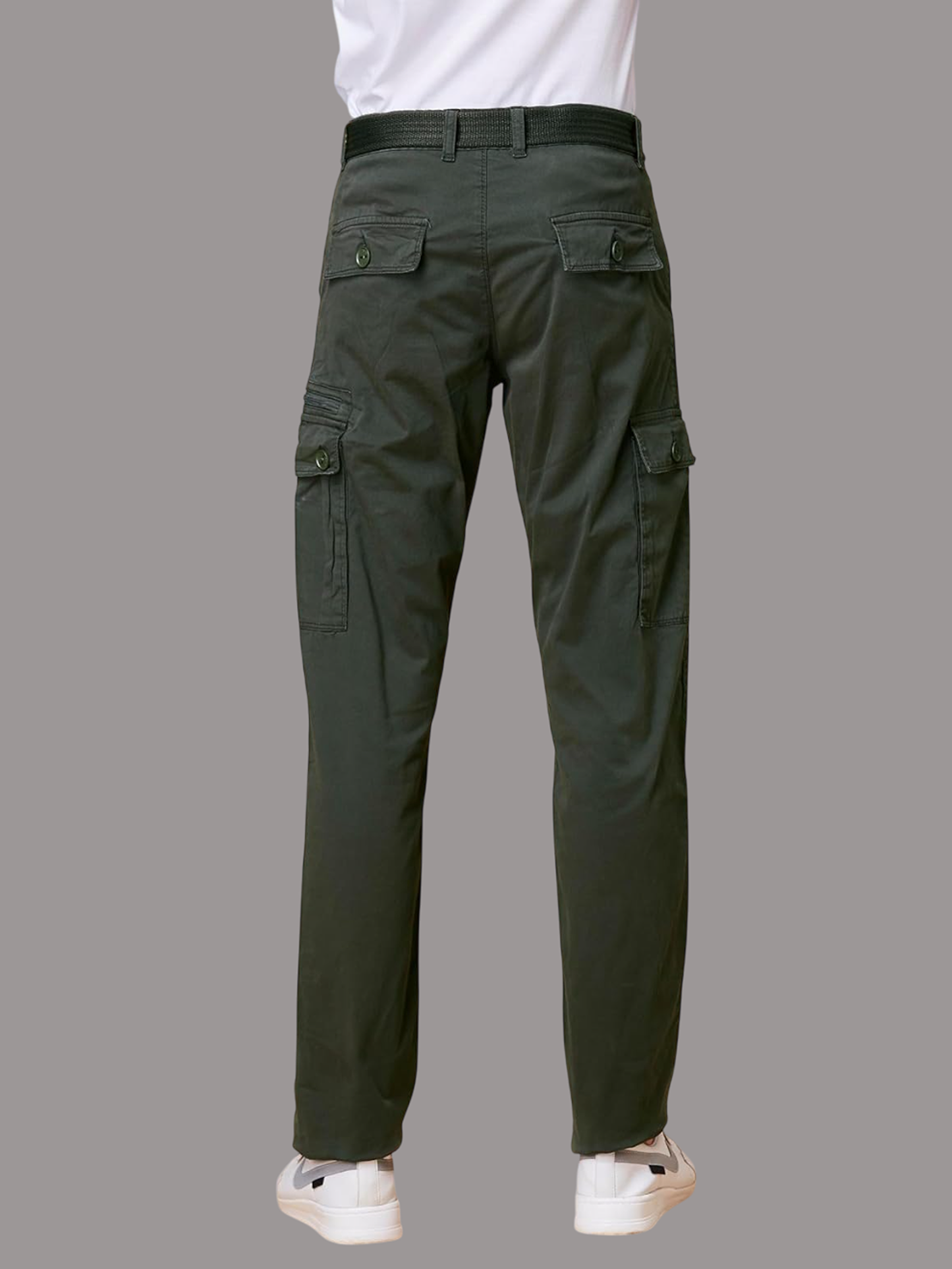 Multi Pocket Stretchable Olive Cargo With Belt