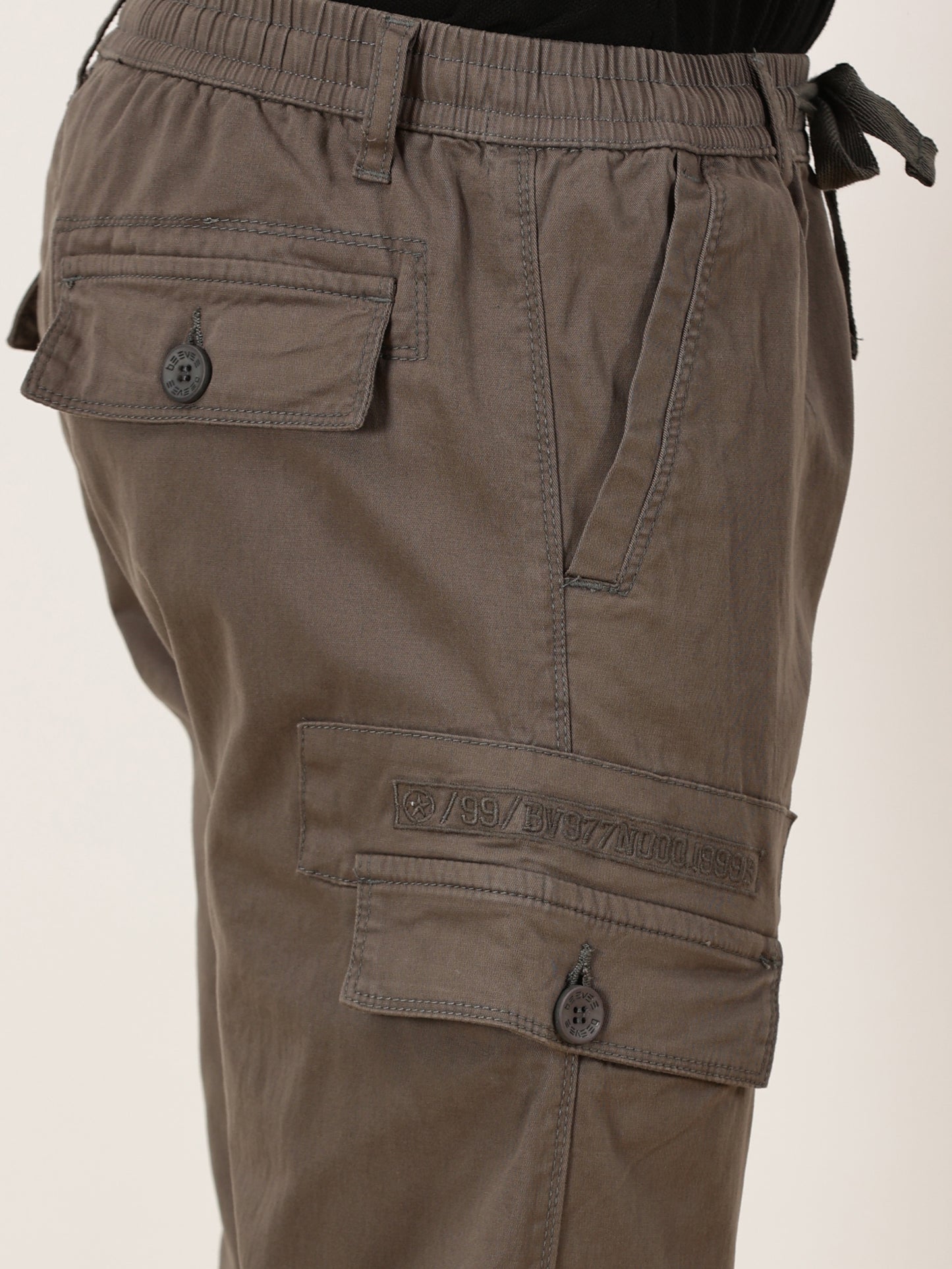 Elasticated Waist Multi Pocket Stretchable Grey Cargo