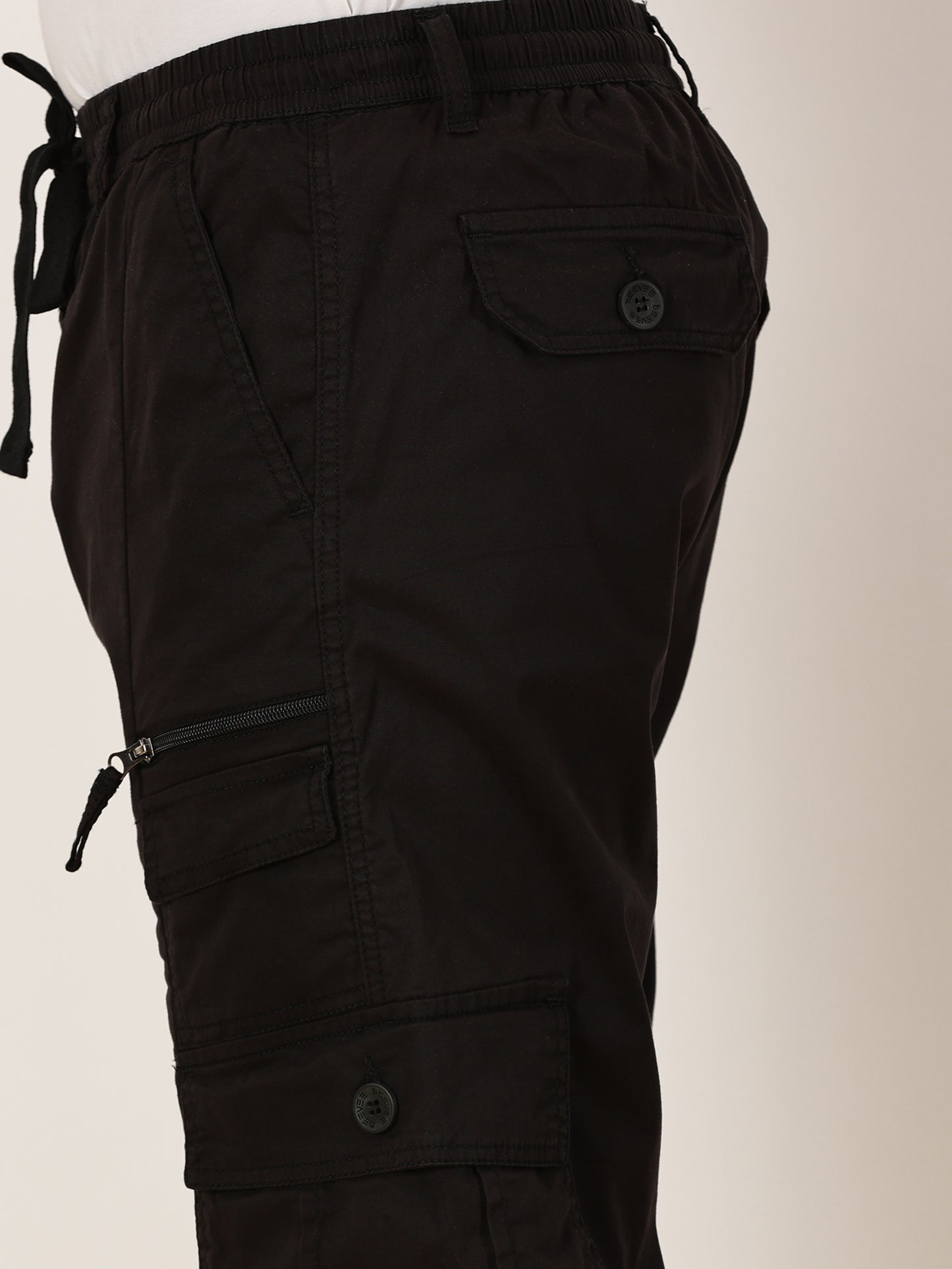 Multi Pocket Stretchable Black Cargo