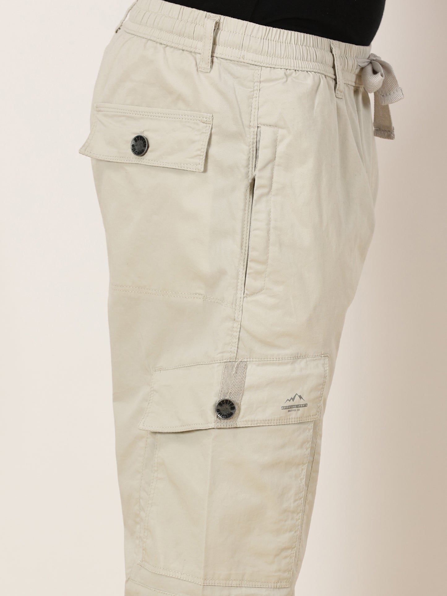 Elasticated Waist Zip Pocket Stretchable Grey Jogger Cargo