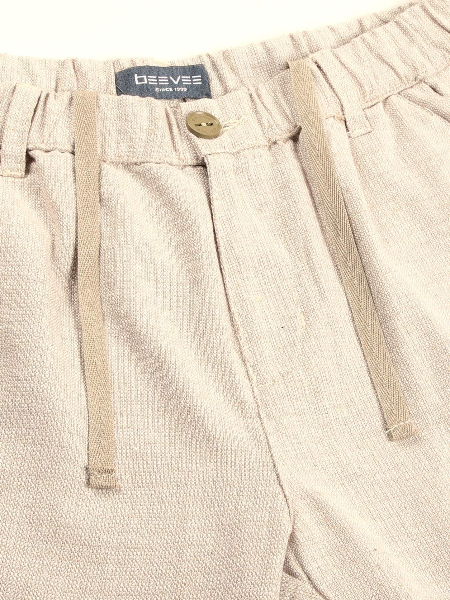 Yarn Dyed Elasticated  Waist Zip Pocket Beige Lounge Pants