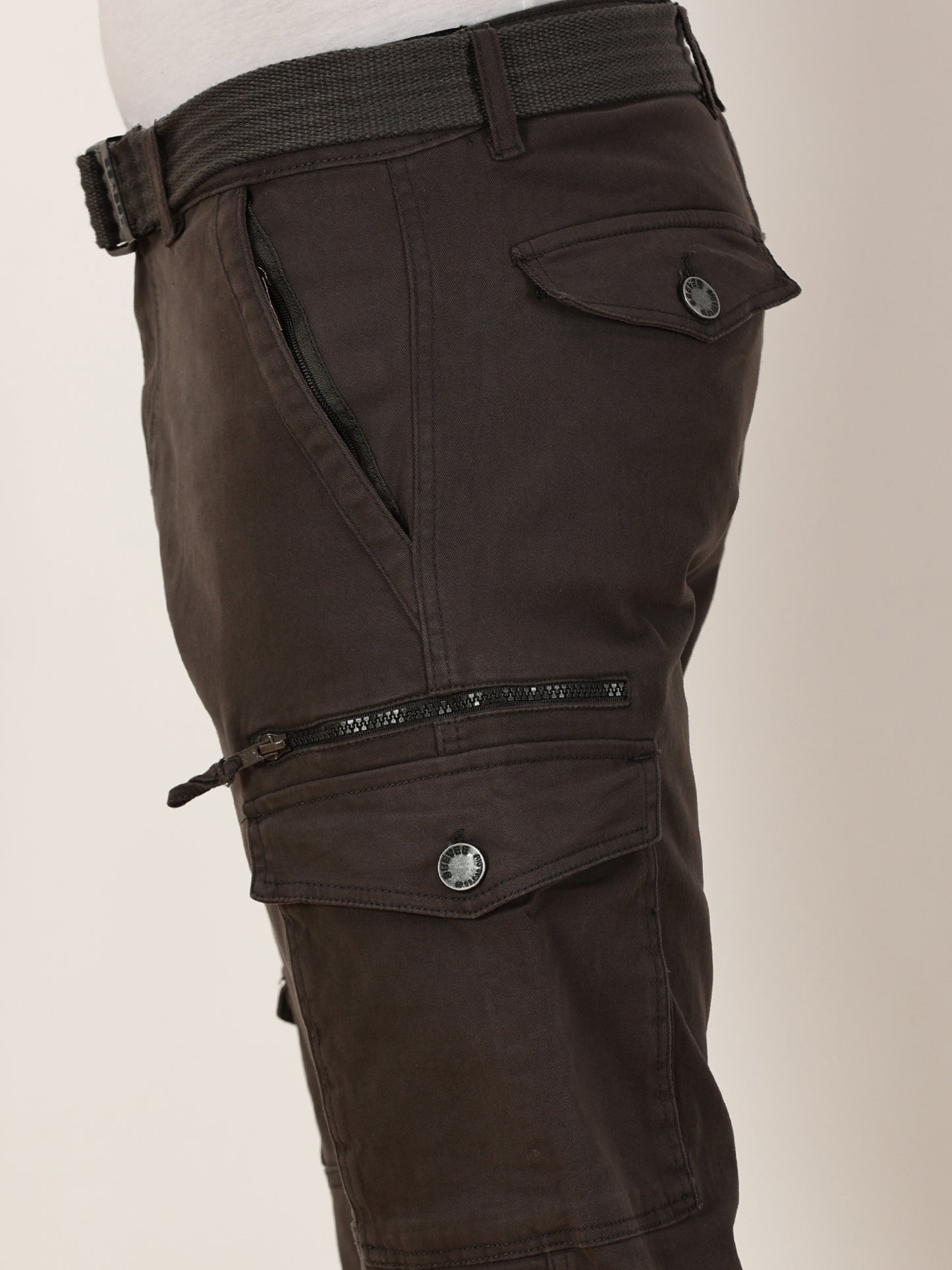 Zip Pocket Stretchable Grey With Belt