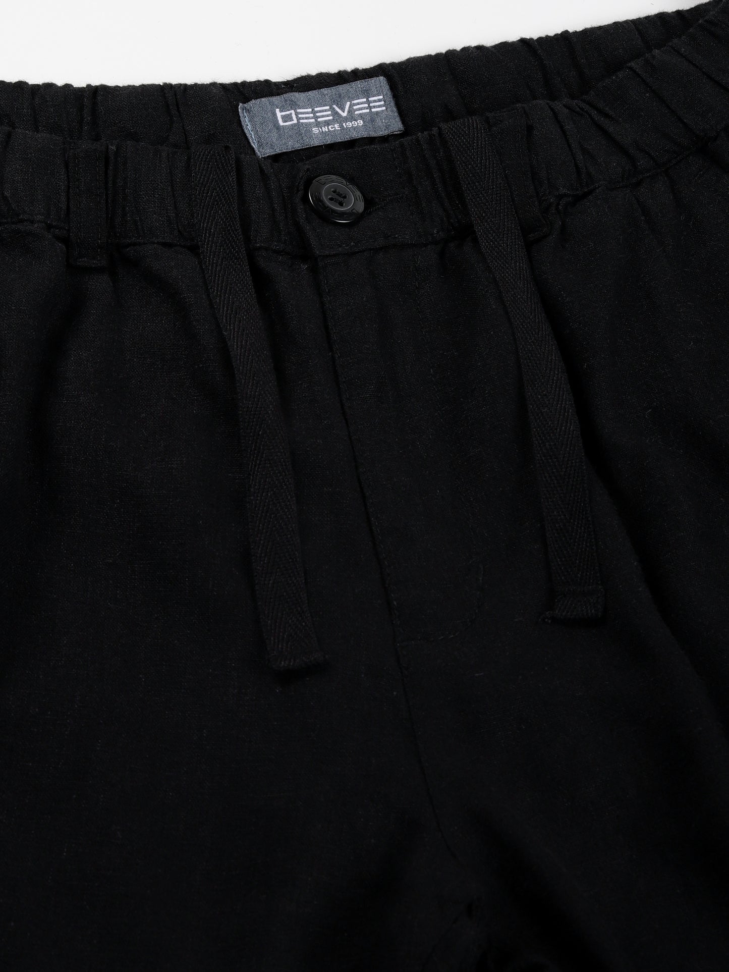 Linen Elasticated Waist Zip Pocket Black Lounge Pants