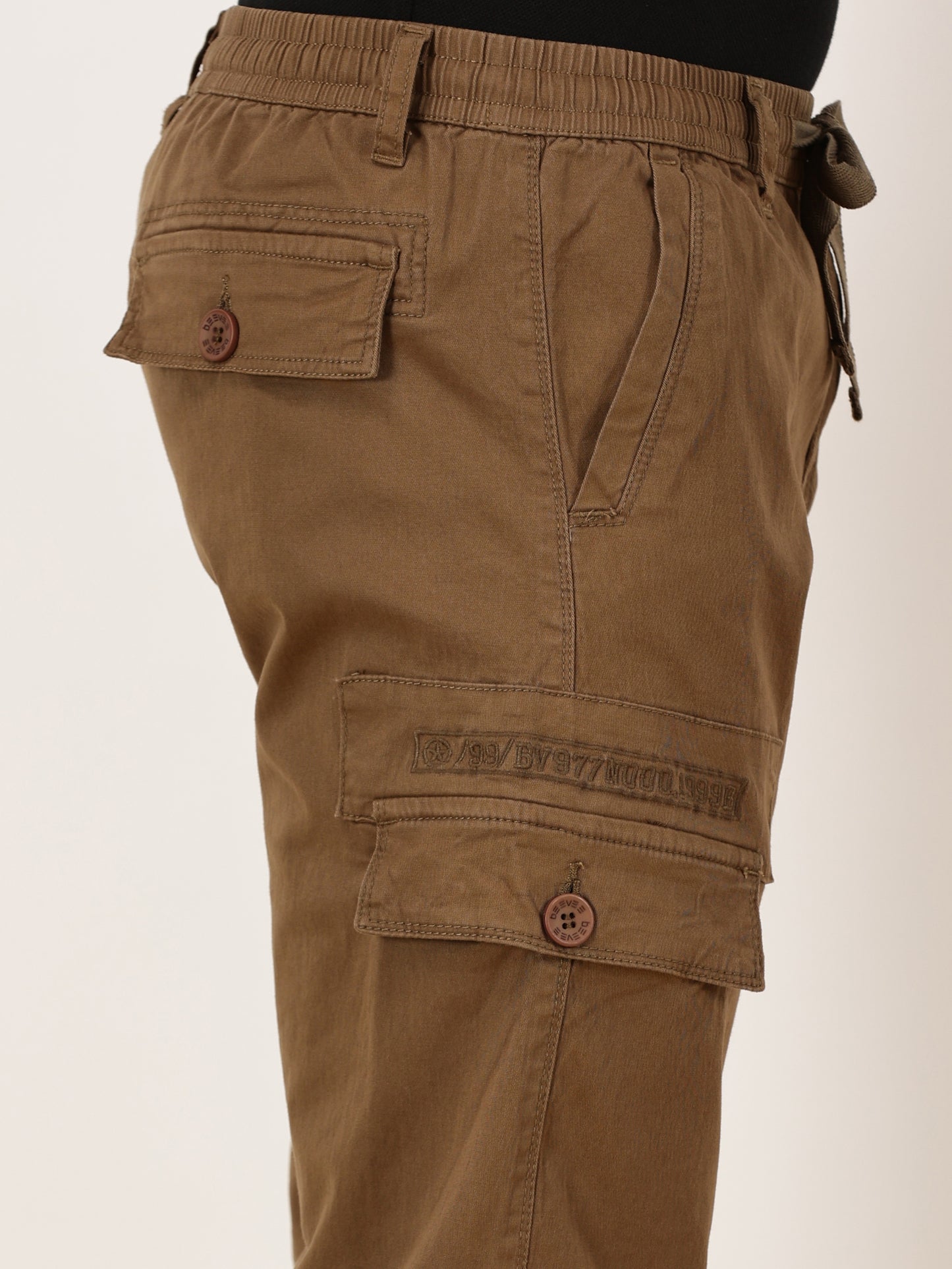 Elasticated Waist Multi Pocket Stretchable Brown Cargo