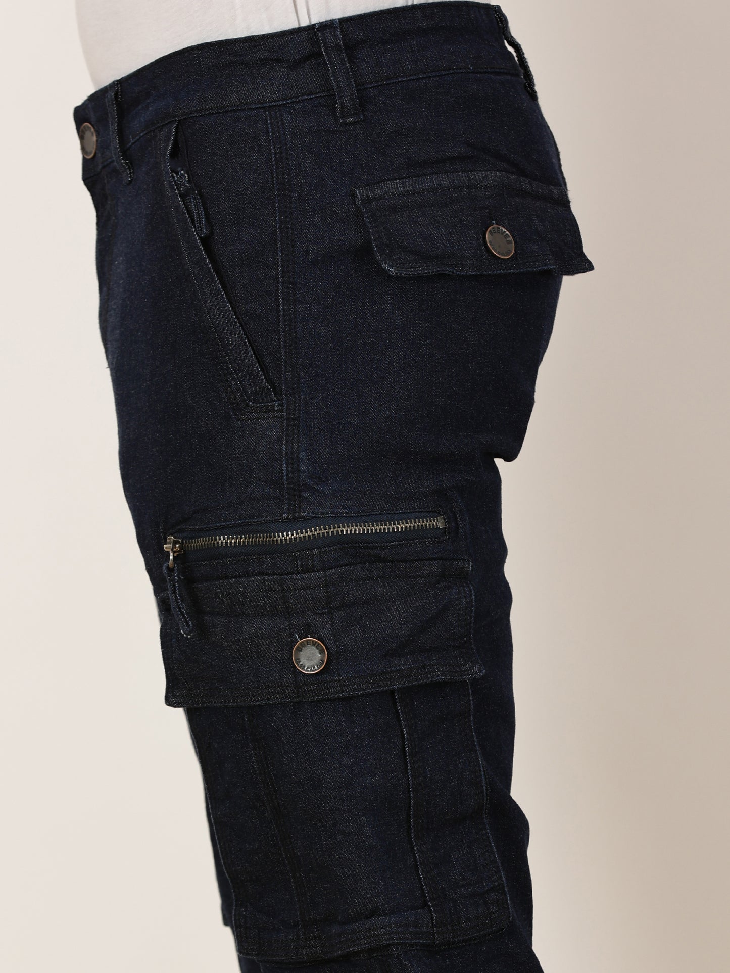Multi Pocket Stretchable Blue Denim Cargo