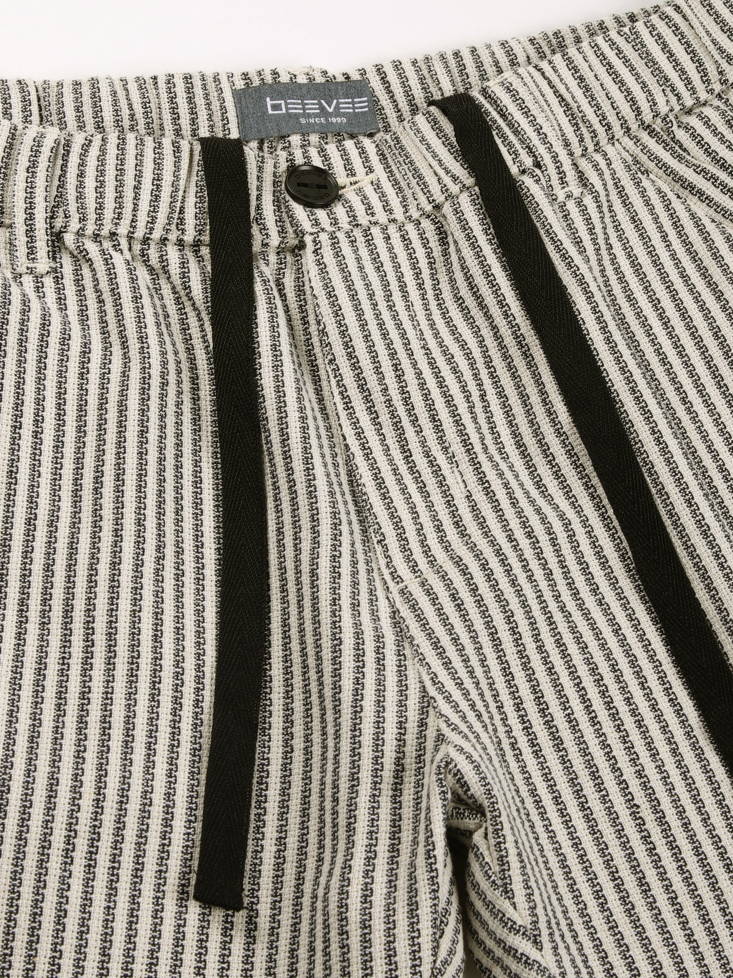 Yarn Dyed Stripe Elasticated Waist Black Lounge Pants
