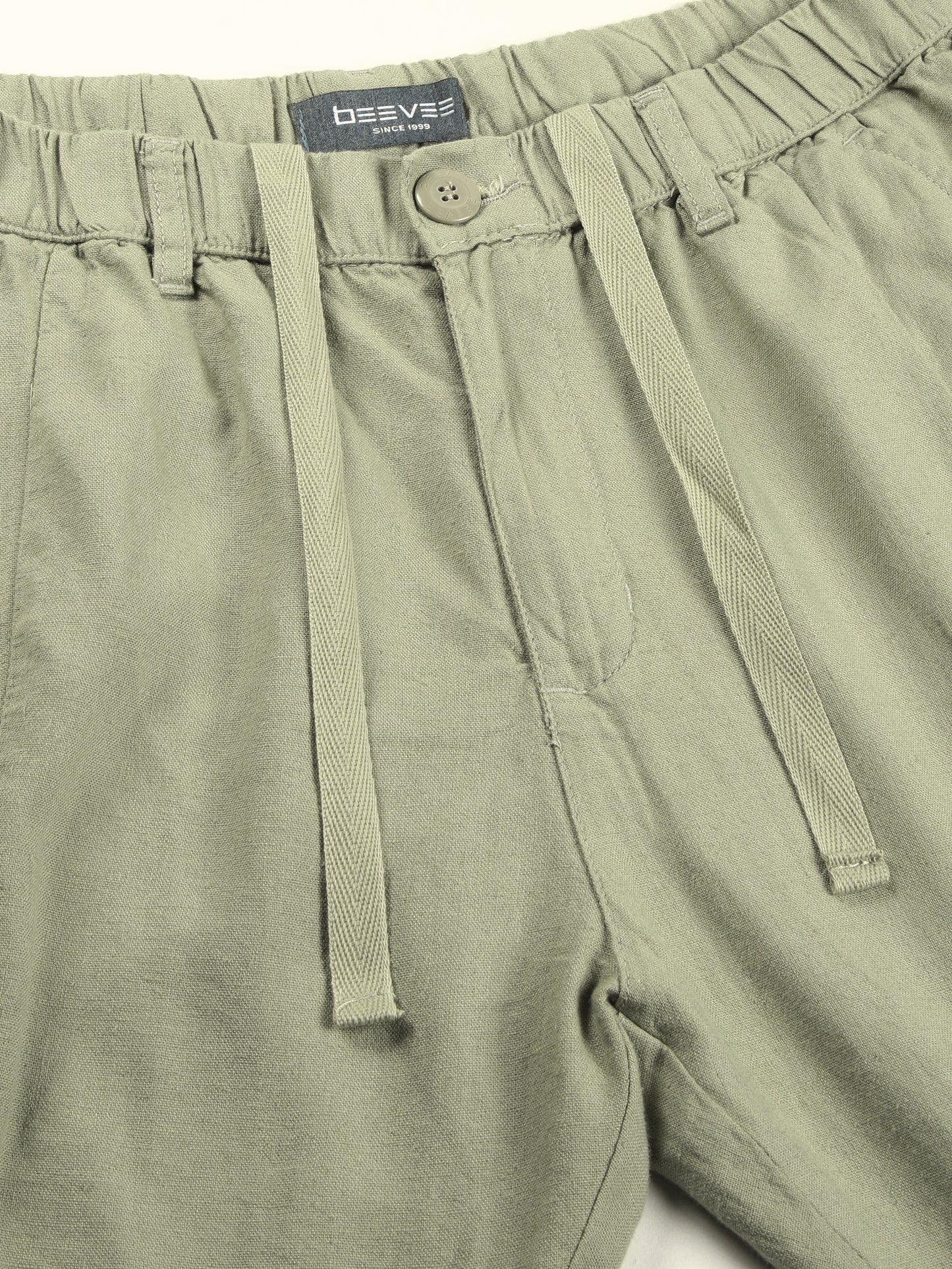 Linen Elasticated Waist Zip Pocket Green Lounge Pants