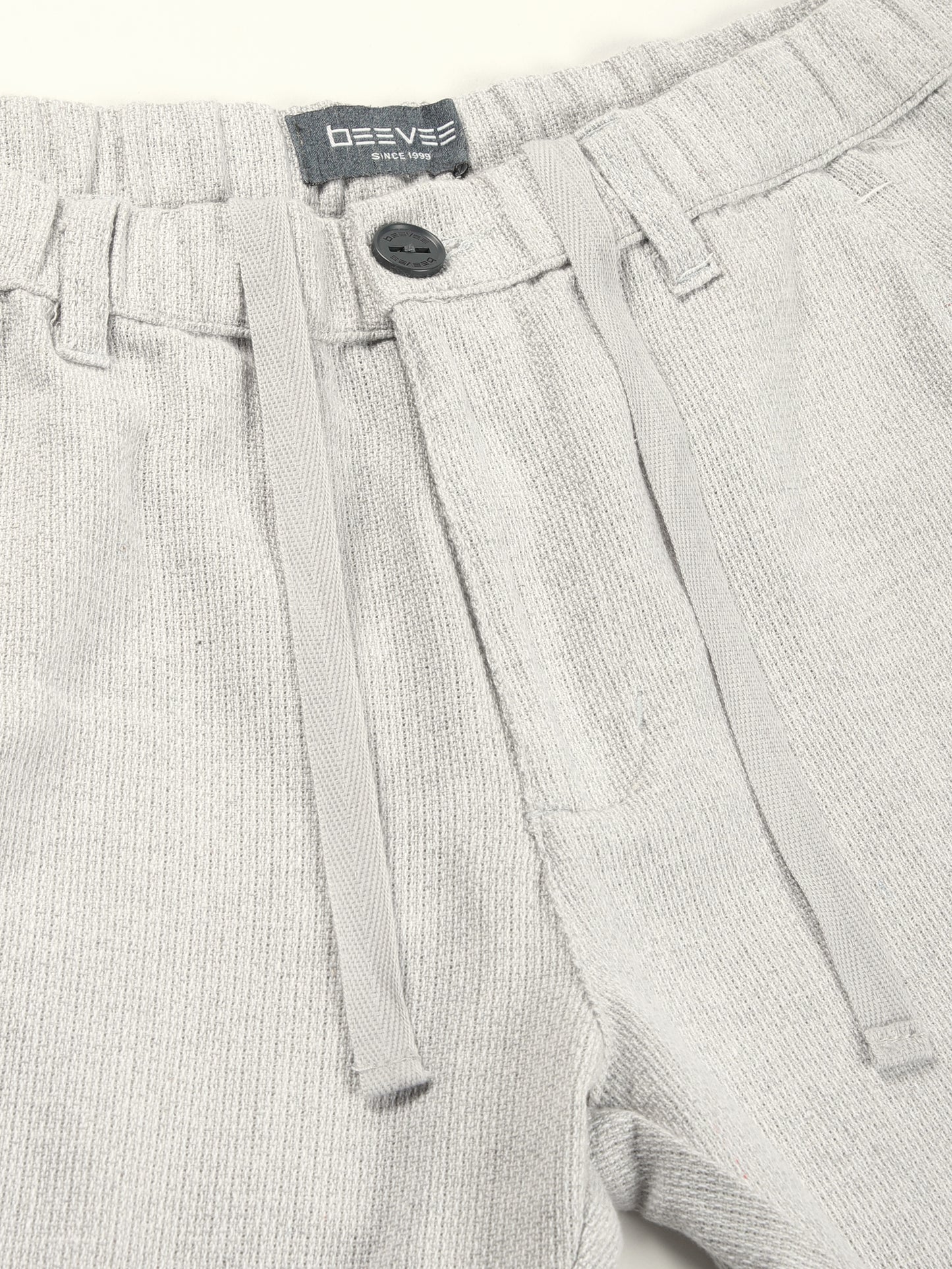Yarn Dyed Elasticated  Waist Zip Pocket Beige Lounge Pants