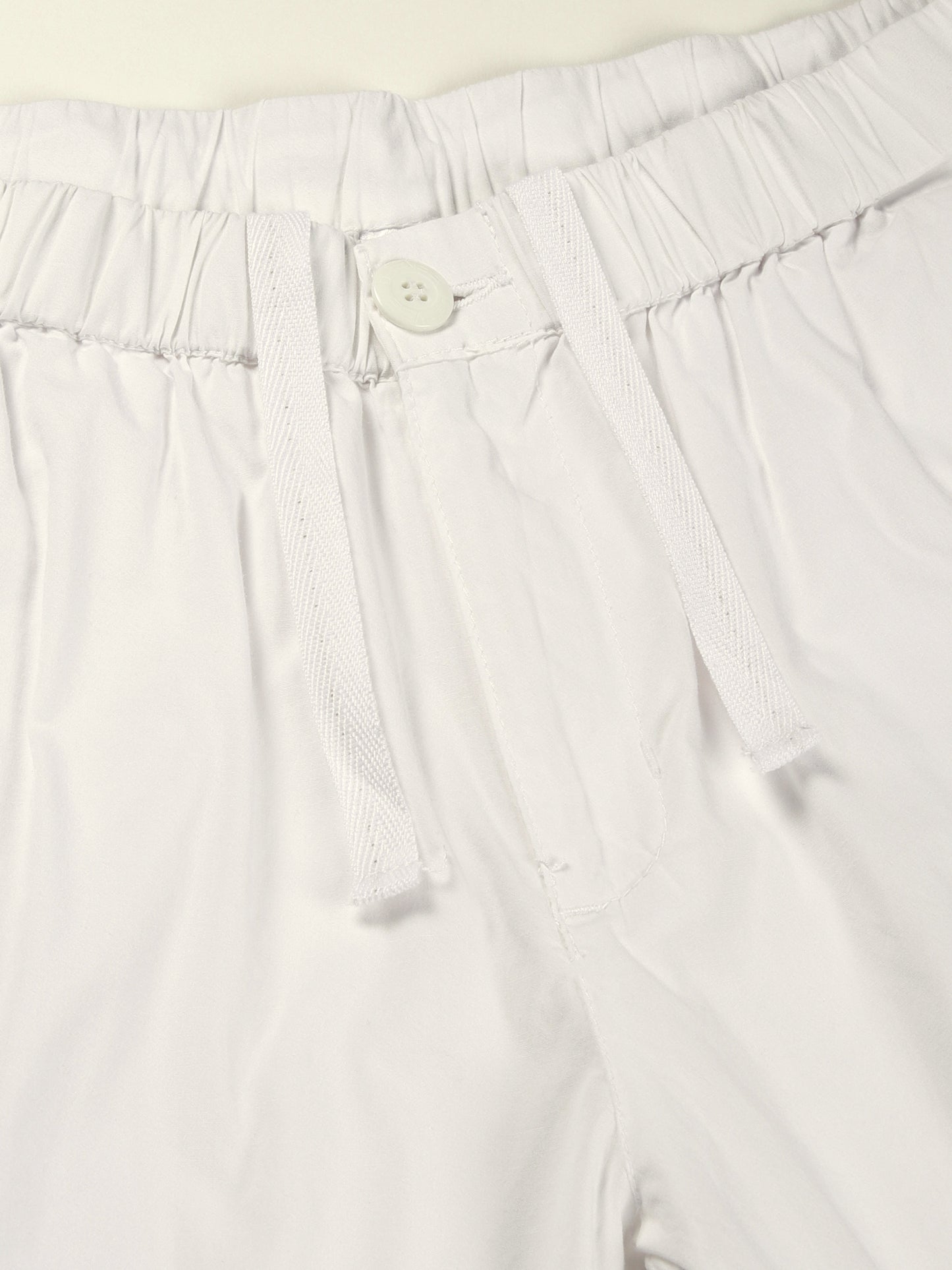 Elasticated Waist Zip Pocket Stretchable White Lounge Pants with Side Tape